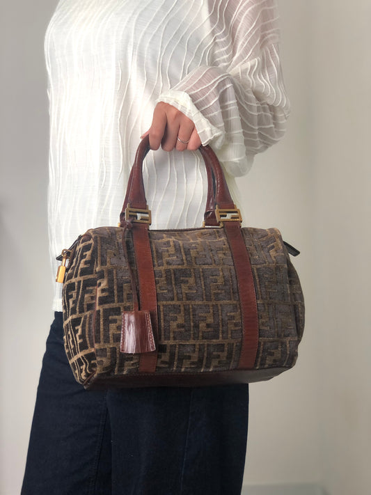 FENDI Zucca Small Boston bag Brown Vintage g7vd3e