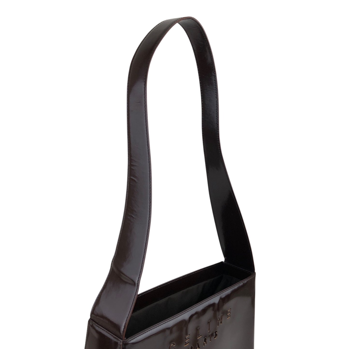 CELINE Logo Embossed Shoulder bag Brown Vintage e4mff8