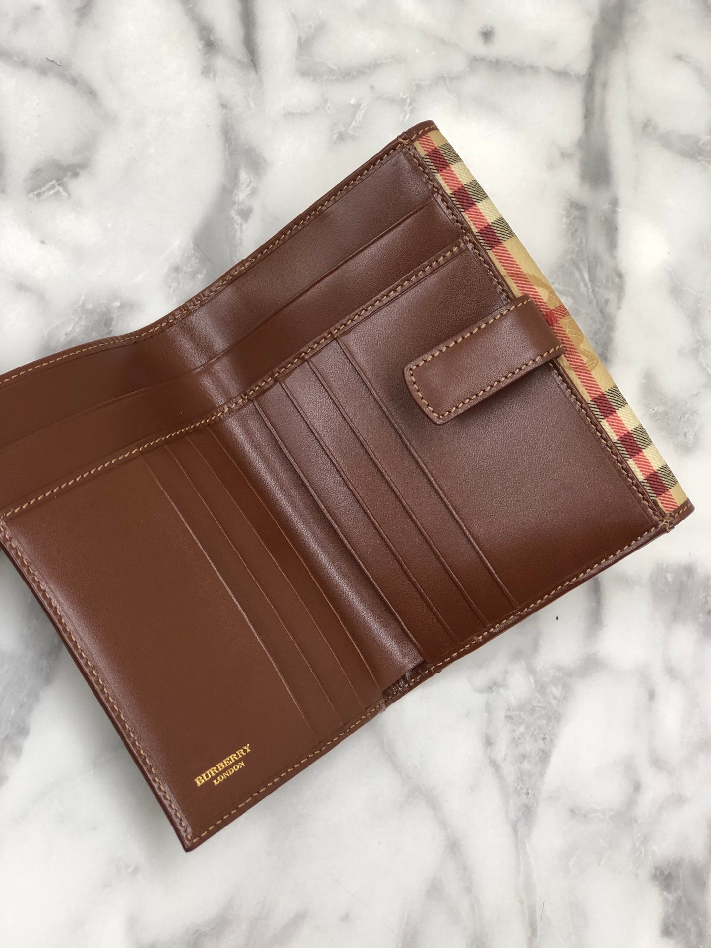 Burberry Nova Check Logo PVC Leather Folded Wallet Beige Vintage y7ama2