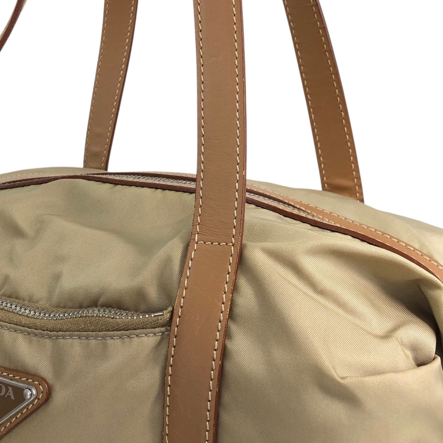 PRADA Tessuto Triangle Logo Small Boston bag Handbag Beige Vintage ib6juf