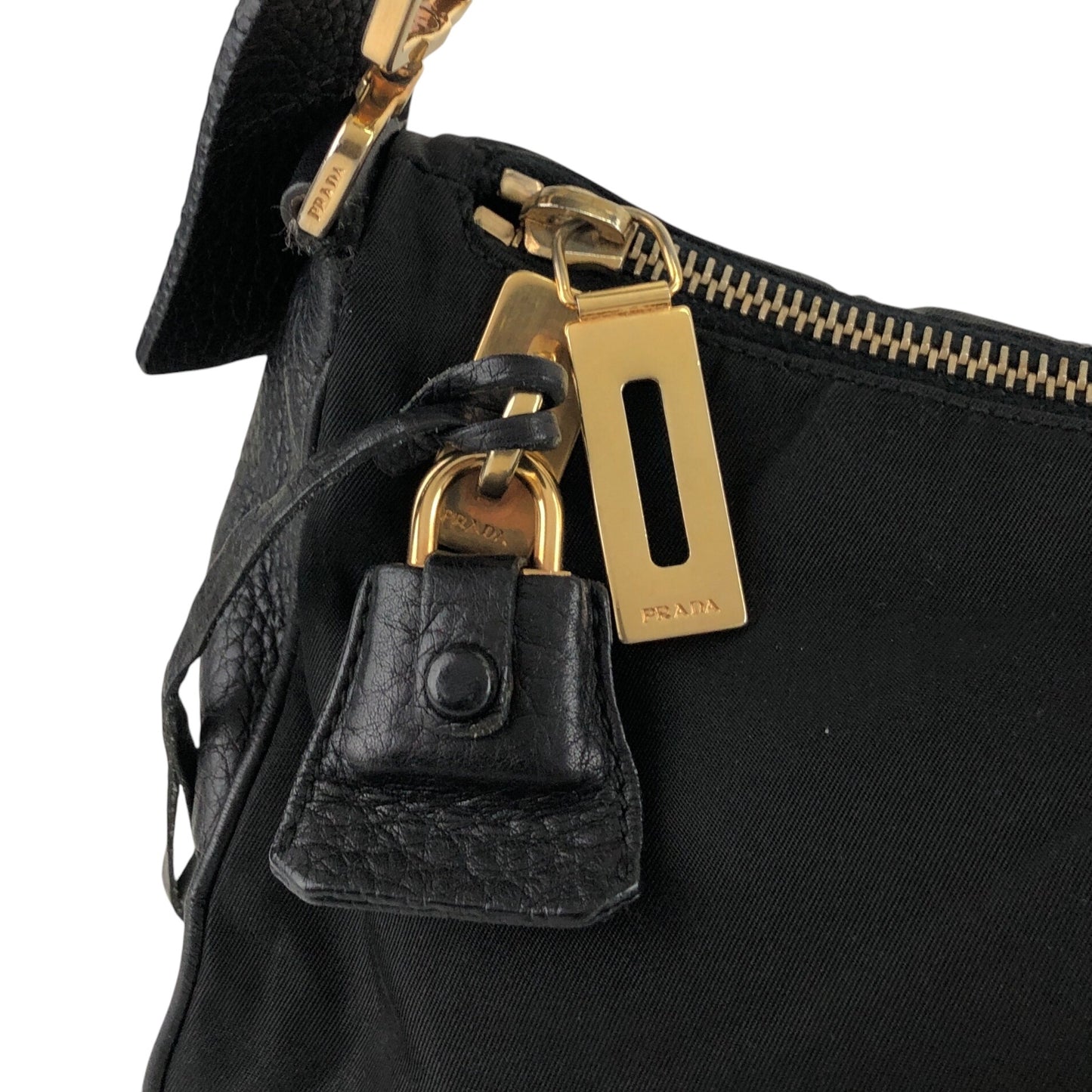 PRADA Triangle Logo Padlock Shoulder bag Black Vintage diw6aj