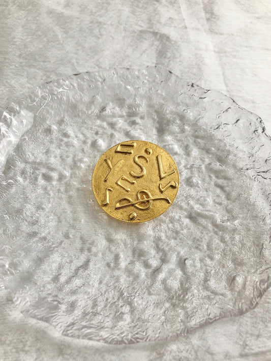 Yves Saint Laurent Logo Motif  Brooch Gold Vintage 37uc8r