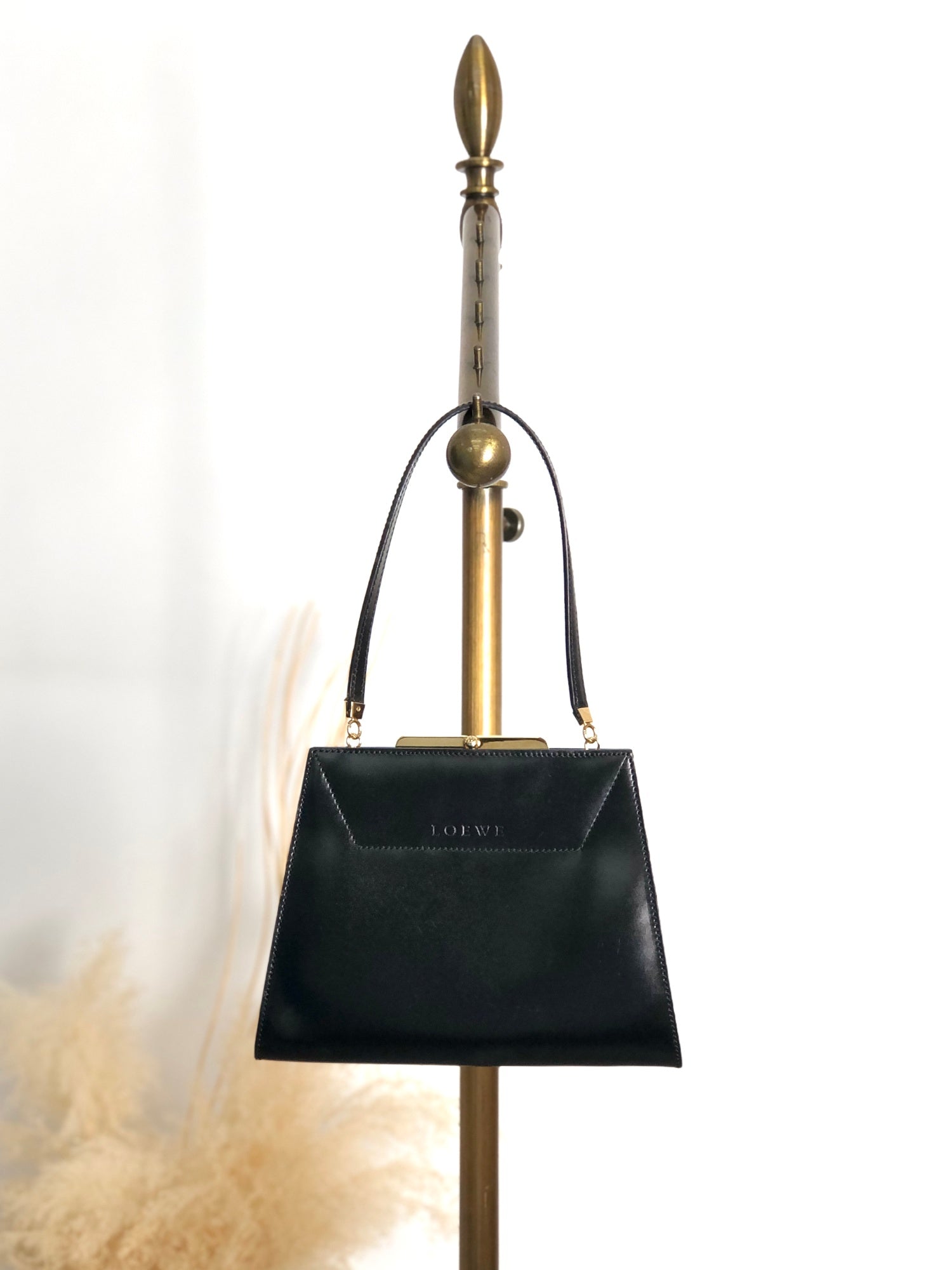 LOEWE Logo Metal Clasp Small Handbag Black Vintage u7ek7w