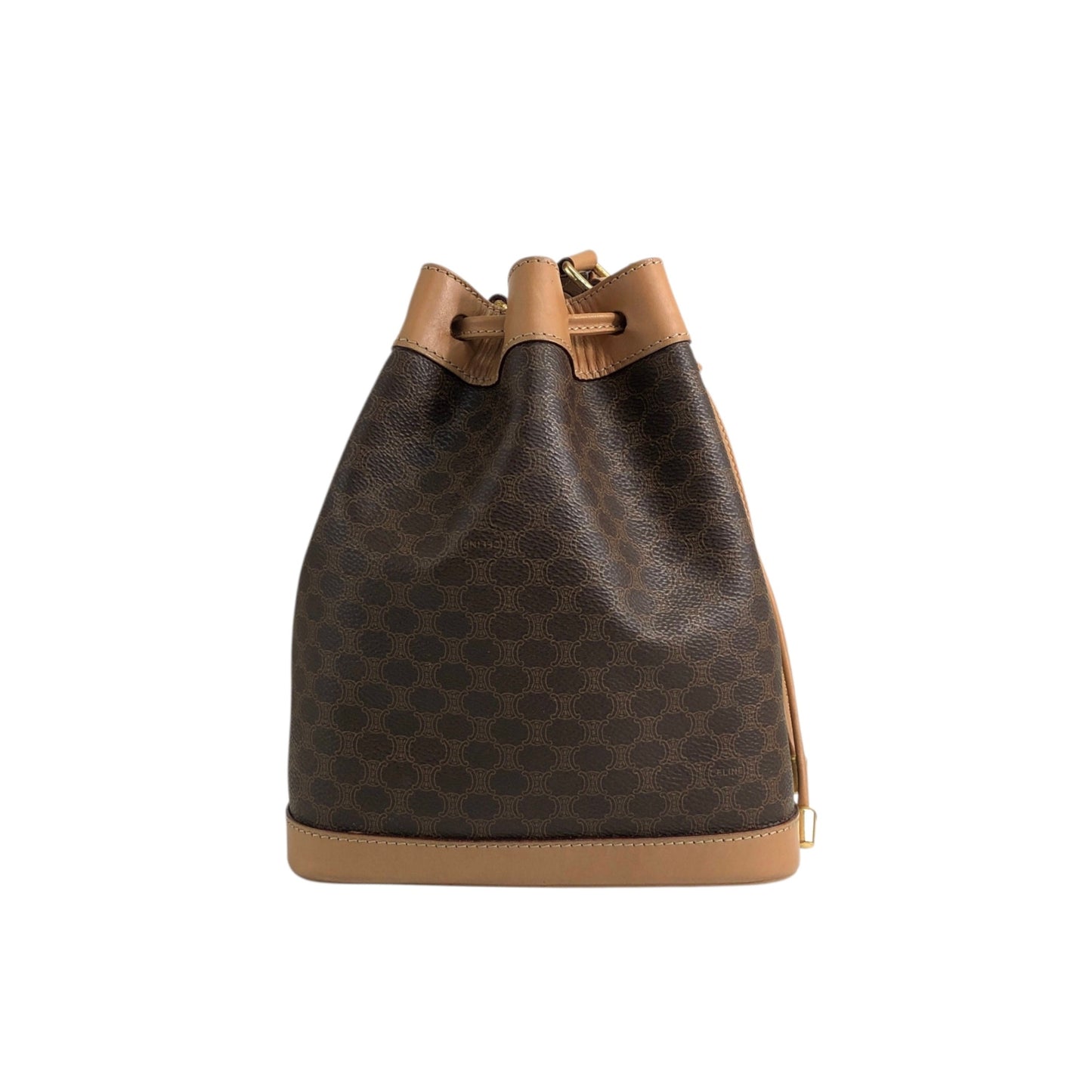 CELINE Macadam Blason Drawstring Shoulder bag Brown Vintage xfu8ij