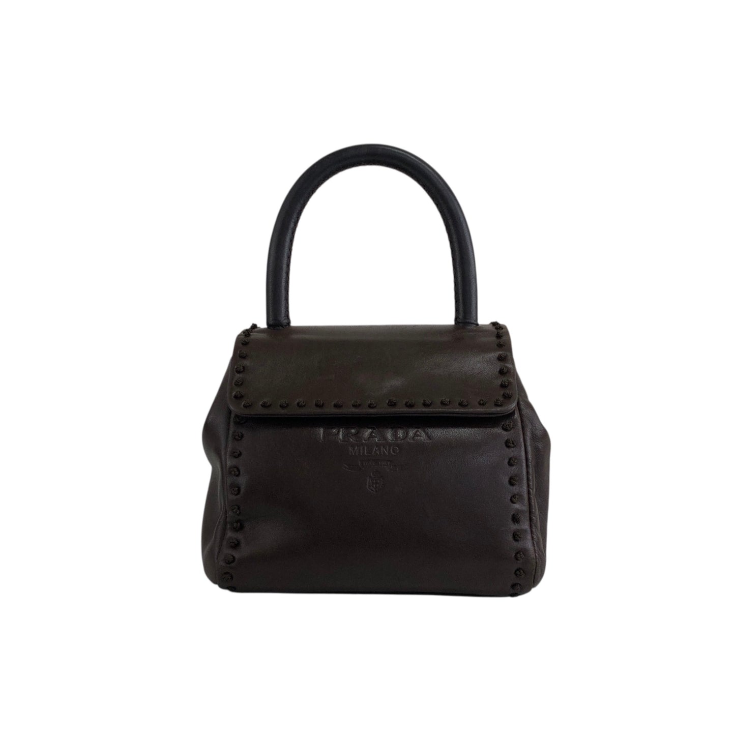 PRADA Logo Embossed Small Handbag Brown Vintage 5zhkhc