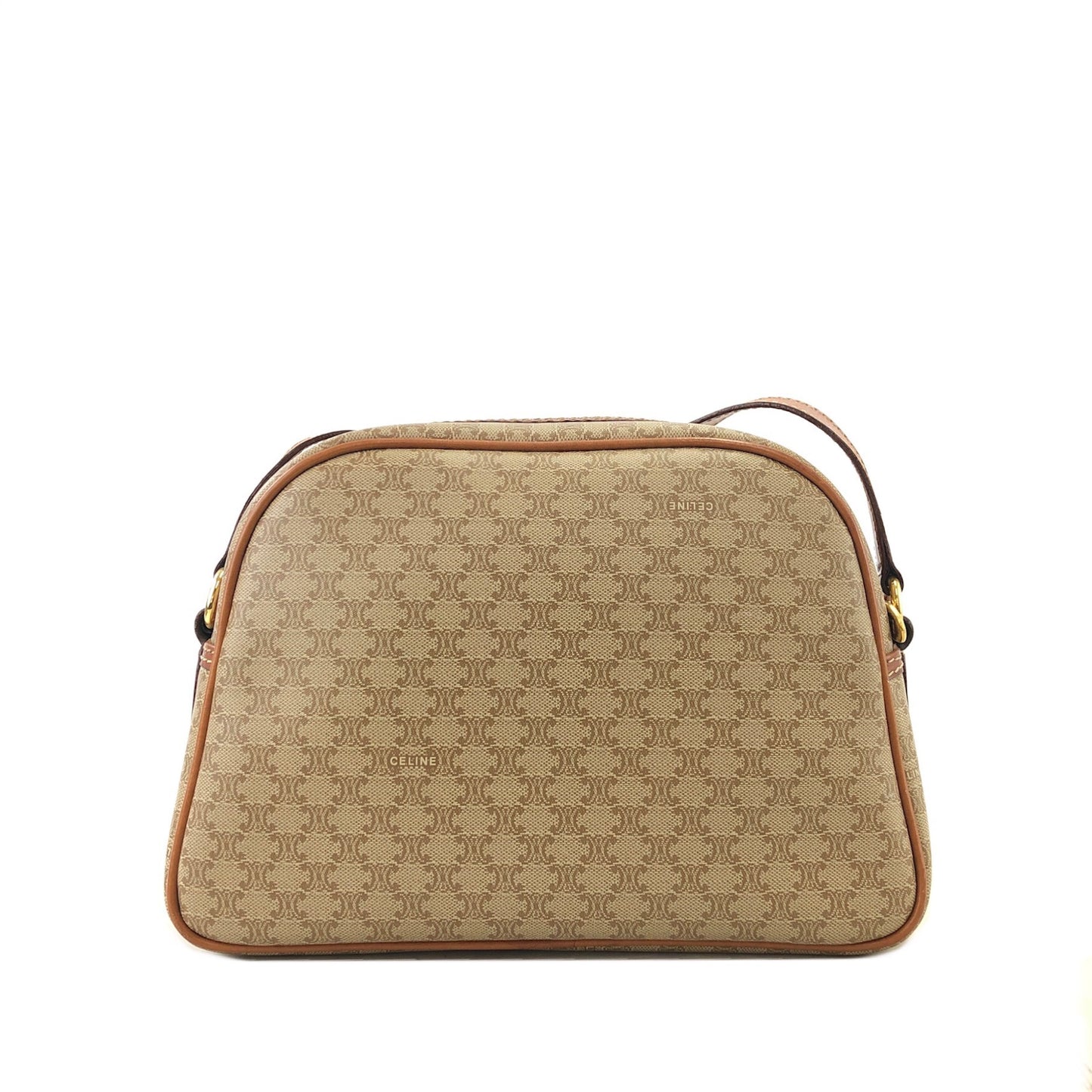 CELINE Macadam Front Zipper Shoulder bag Beige Vintage d4nhkn