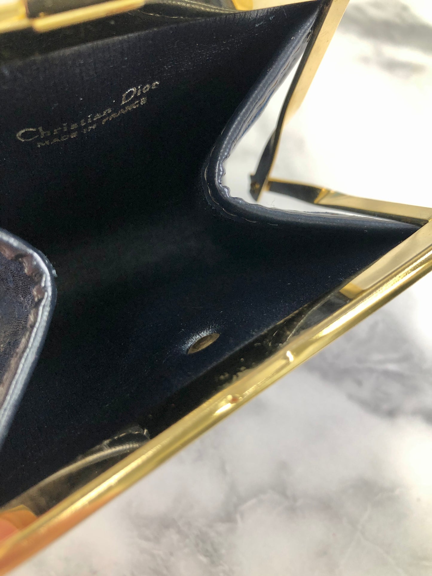 Christian Dior Trotter 標誌提花皮革金屬扣零錢包海軍藍復古 pjbgby