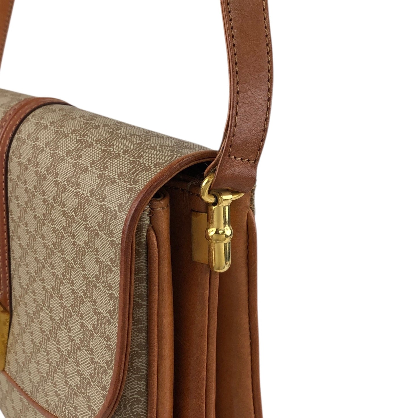 CELINE Macadam Front Buckle Shoulder bag Beige Vintage ezjmir