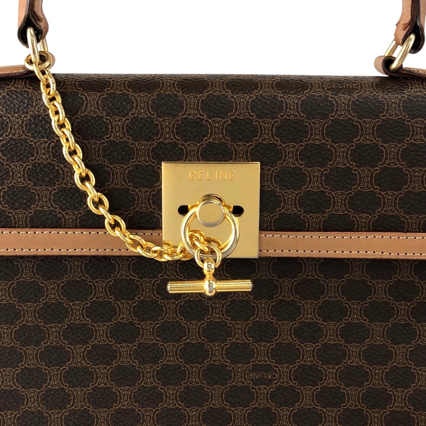 CELINE Macadam Gancini Top Handle Handbag Brown Vintage b7vuin