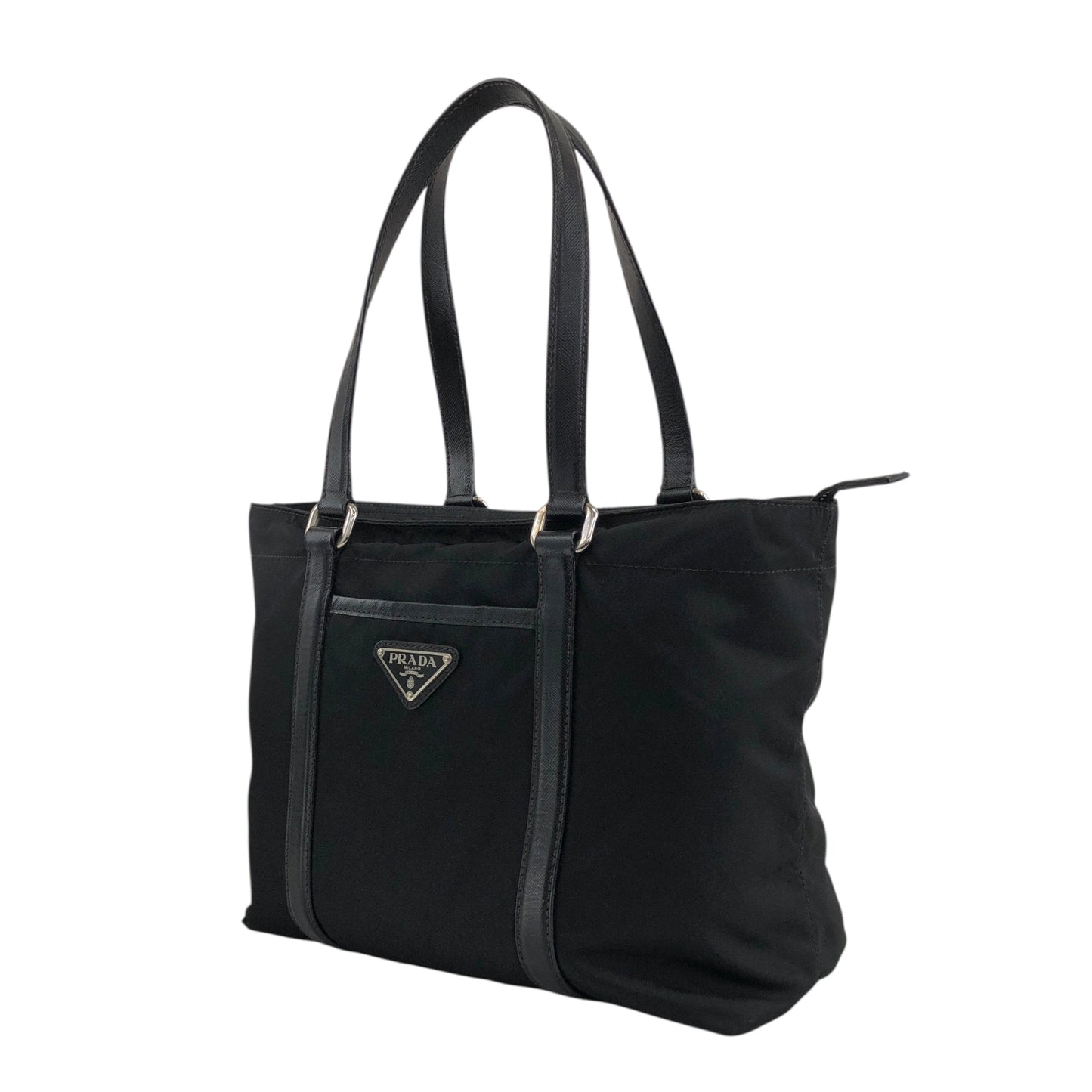 PRADA Tessuto Triangle Logo Front Pocket Totebag Black Vintage f42pyf