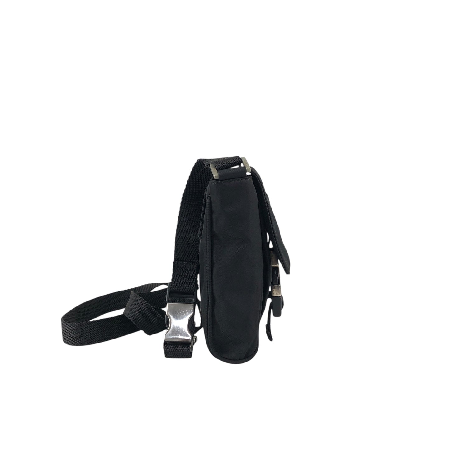 PRADA Tessuto Triangle Logo Front Buckle Small Shoulder bag Black Vintage efbuwg