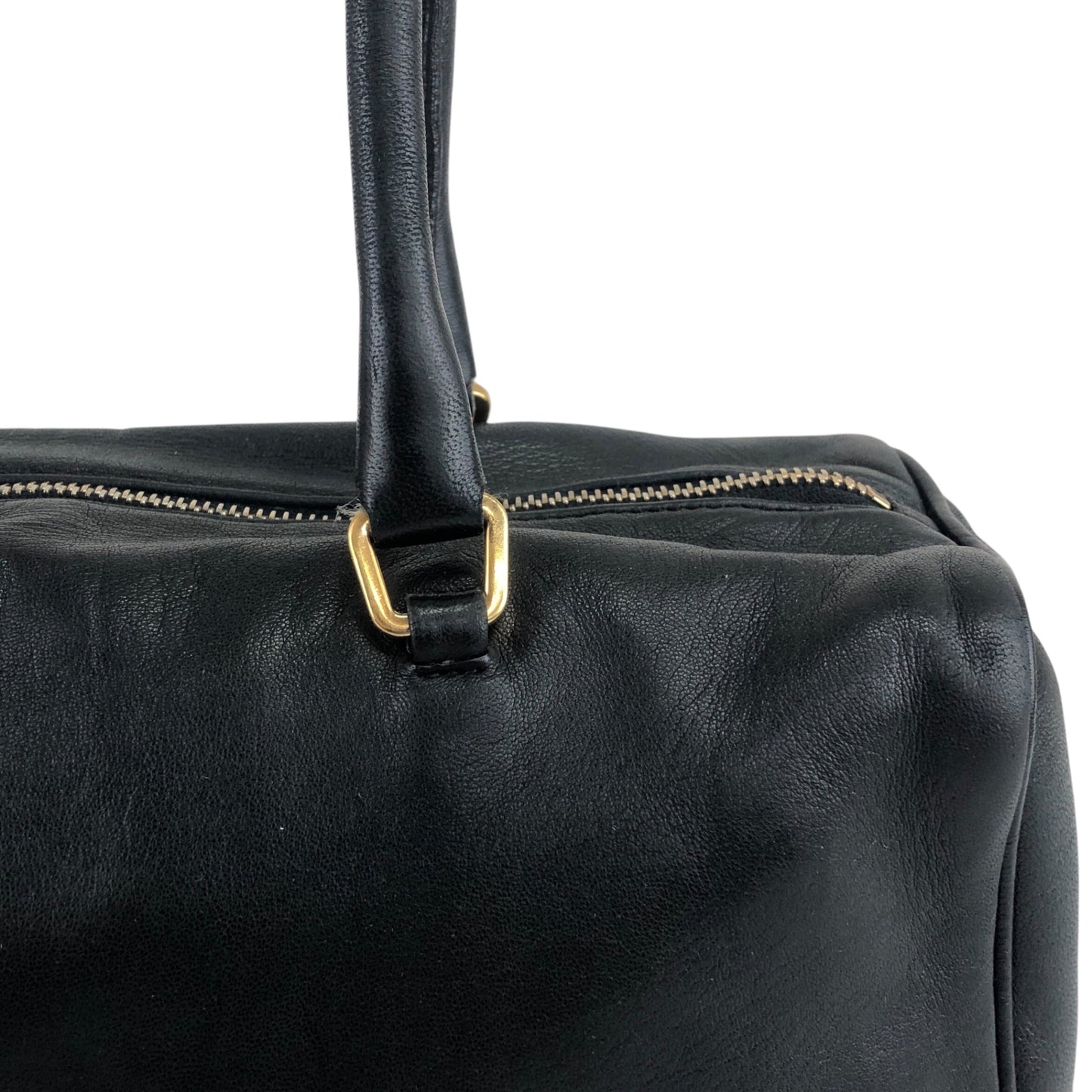 PRADA Logo Embossed Handbag Black Vintage fu6tga