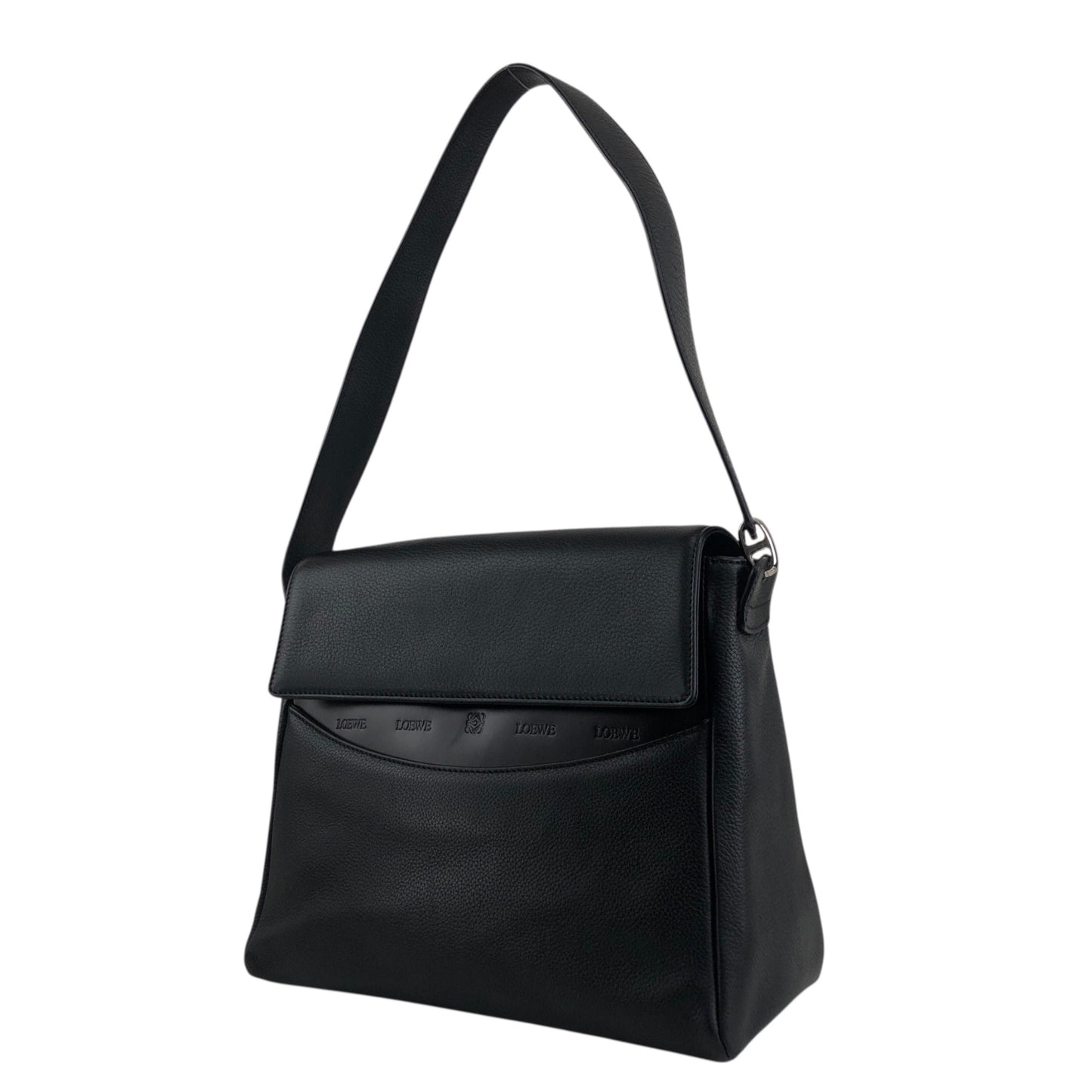 LOEWE Logo Embossed Shoulder bag Black Vintage ni55eb