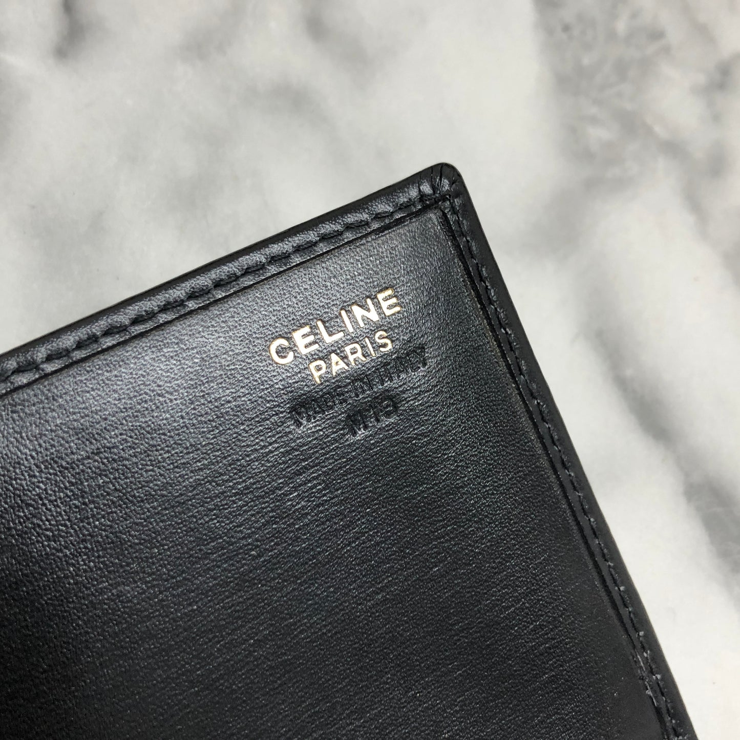CELINE Starball Leather Trifold Wallet Black Vintage 7j572s