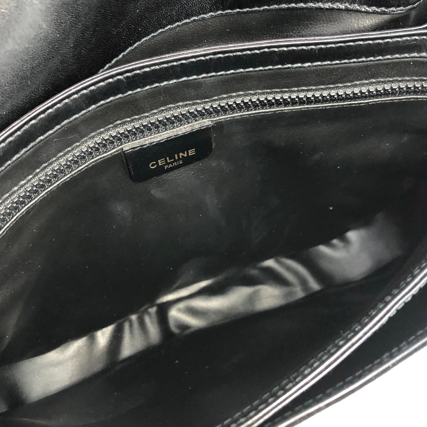 CELINE Triomphe Leather Two-way Handbag Shoulder bag Black Vintage eykfkf