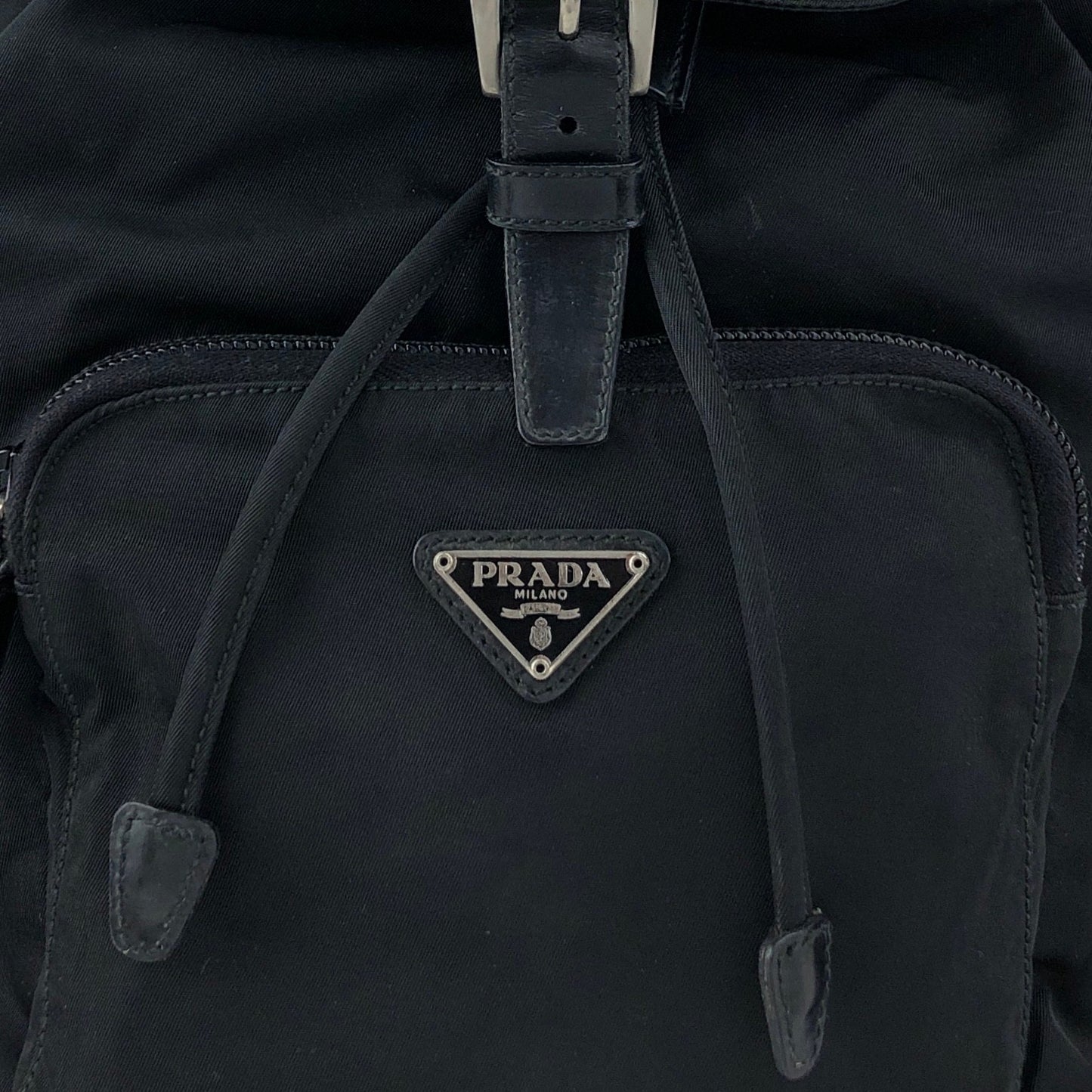 PRADA Tessuto Triangle Logo Front Pocket Backpack Black Vintage nnyiv2