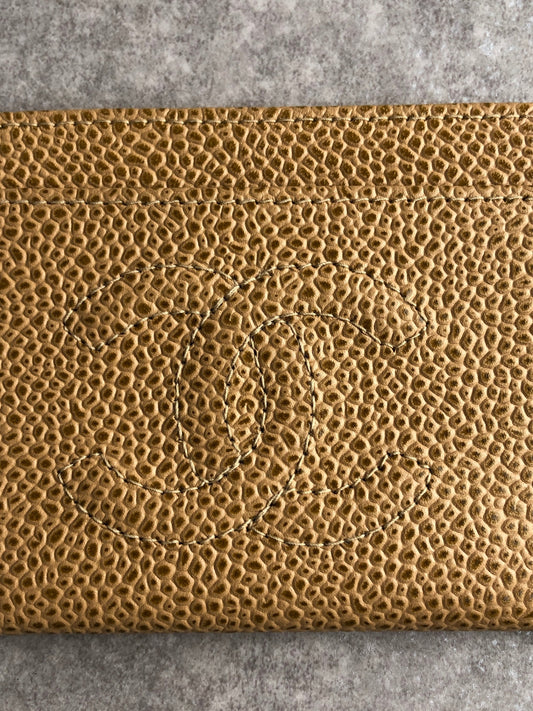 CHANEL Coco Mark Card holder Beige Vintage 7hjrah