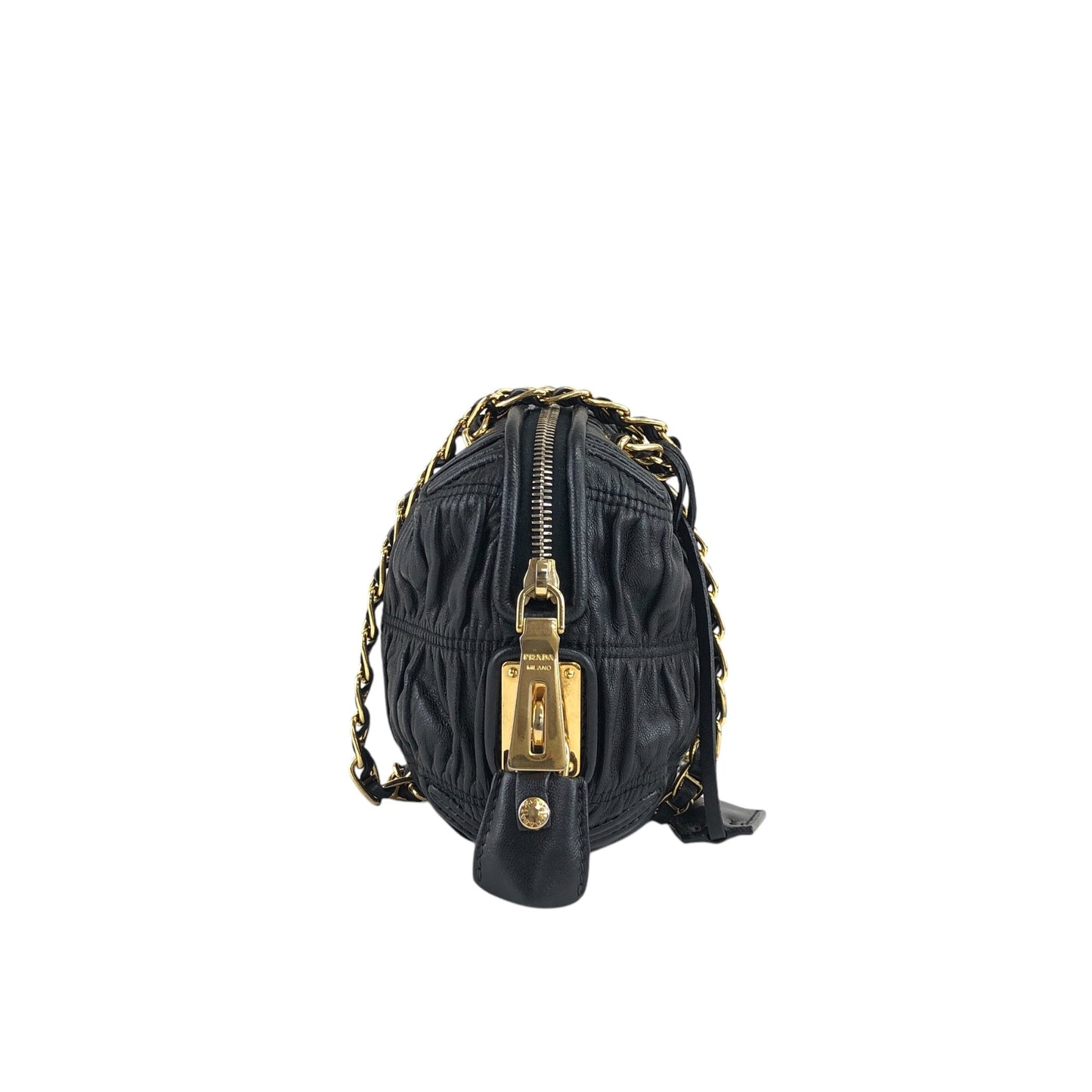 PRADA 標誌鏈條單肩包 黑色 復古 befgd4