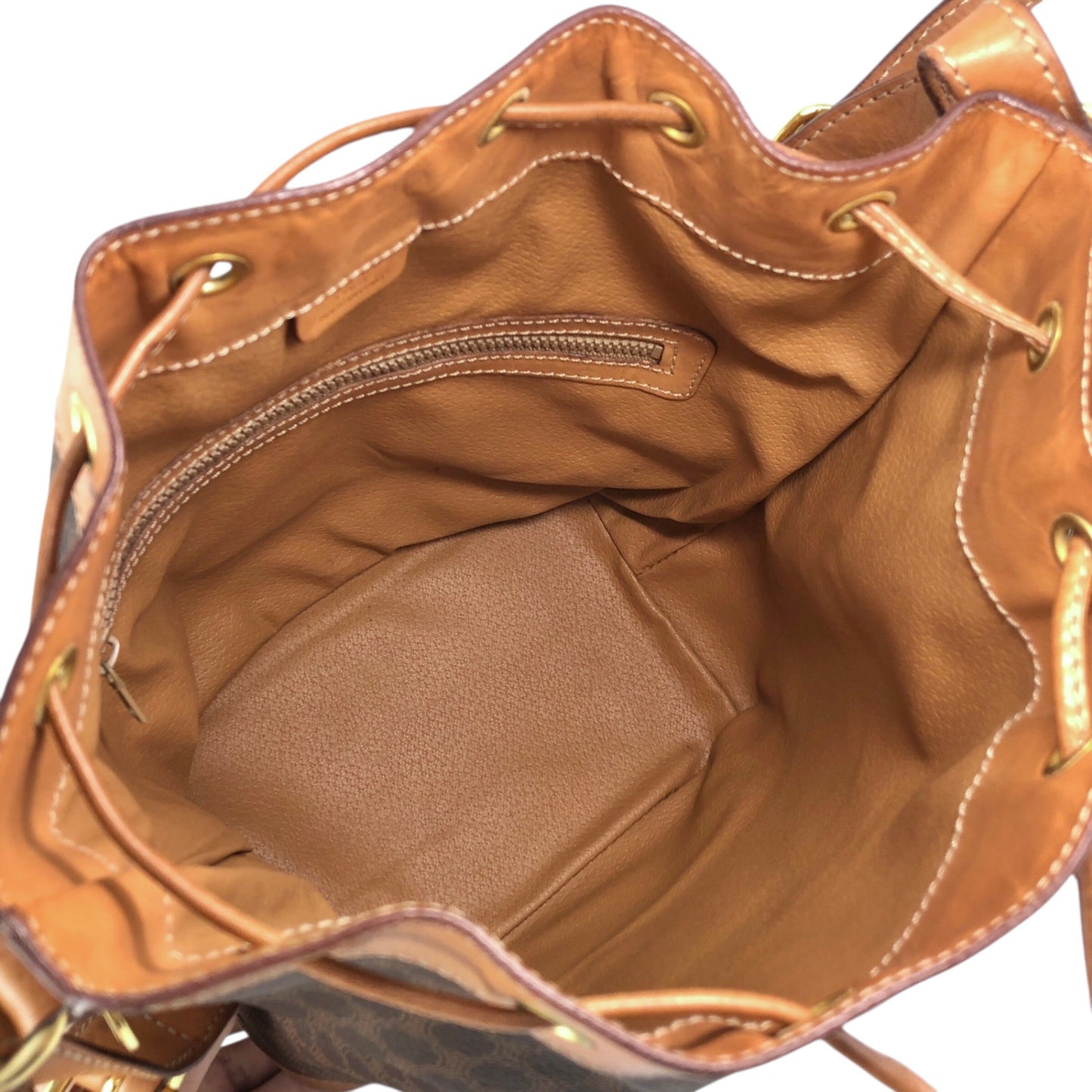 CELINE Macadam Blason Drawstring Shoulder bag Brown Vintage 7ce2it