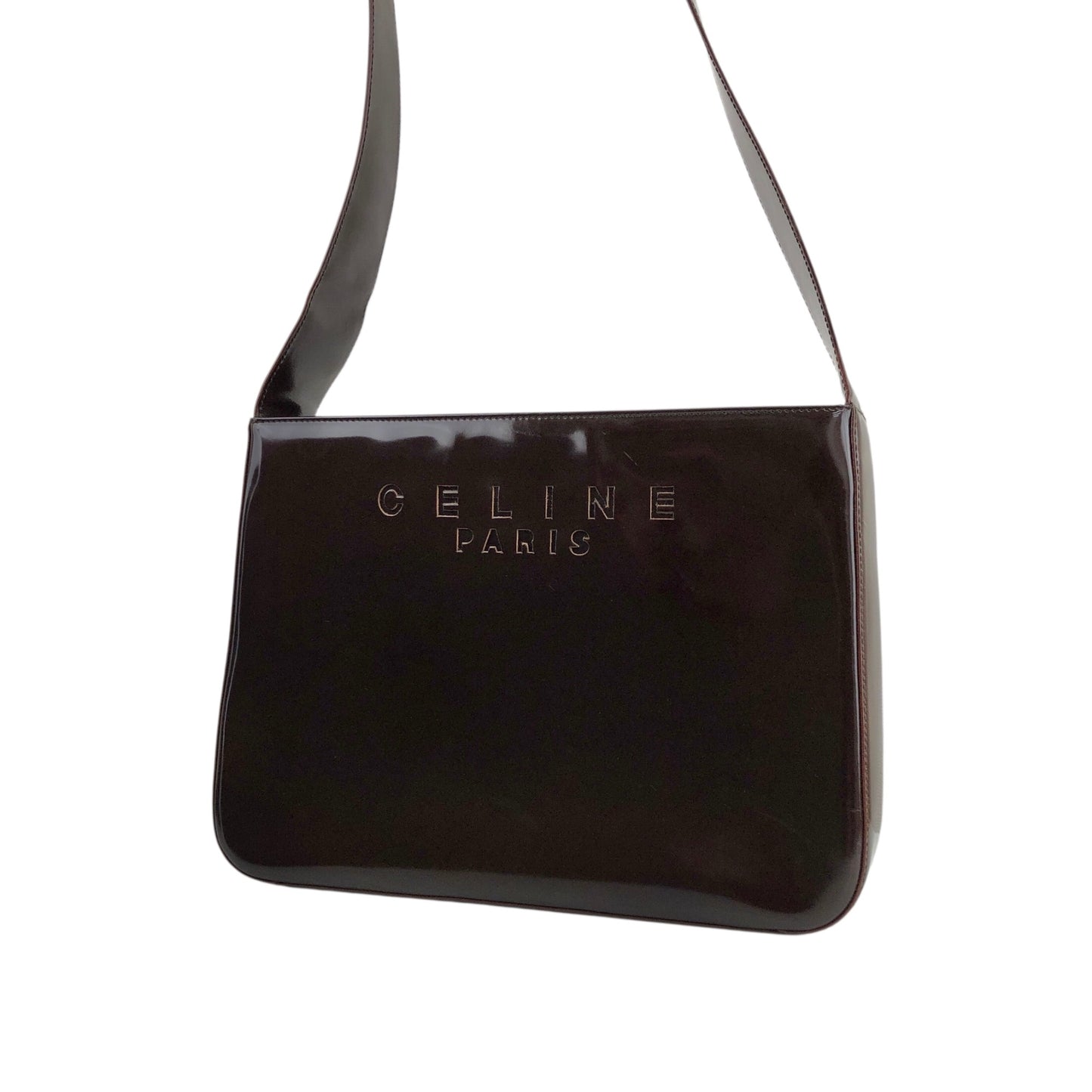CELINE Logo Embossed Shoulder bag Brown Vintage e4mff8