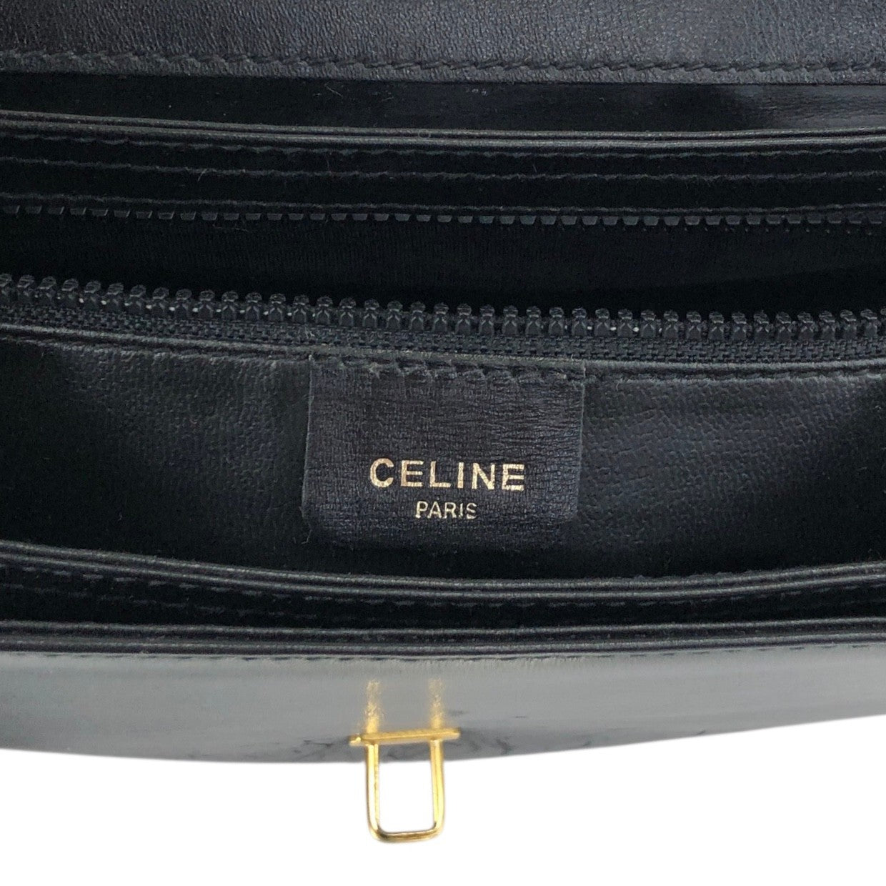 CELINE Blason Front Buckle Shoulder bag Black Vintage ery5dr