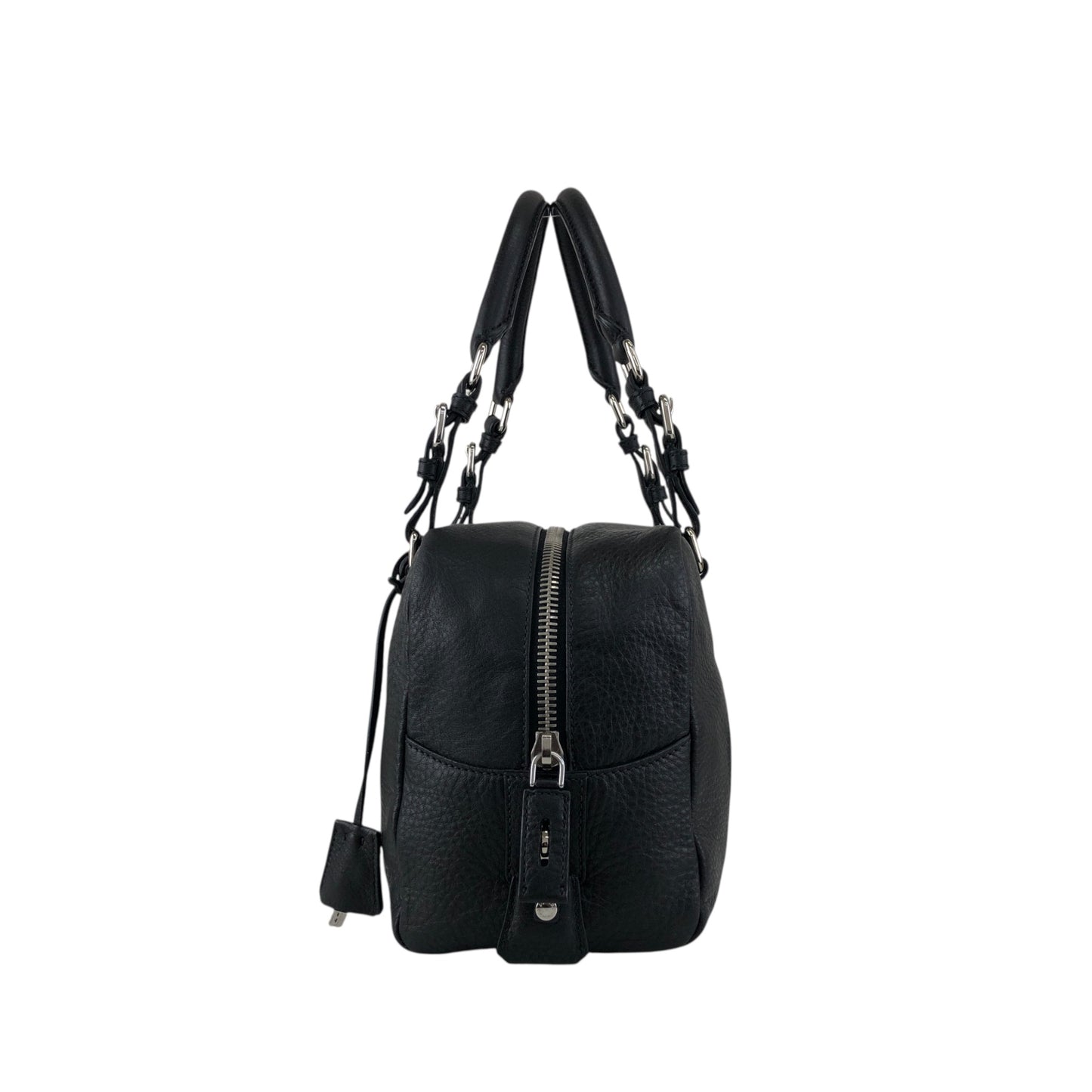PRADA Logo Embossed Small Boston bag Handbag Black Vintage sdau3h