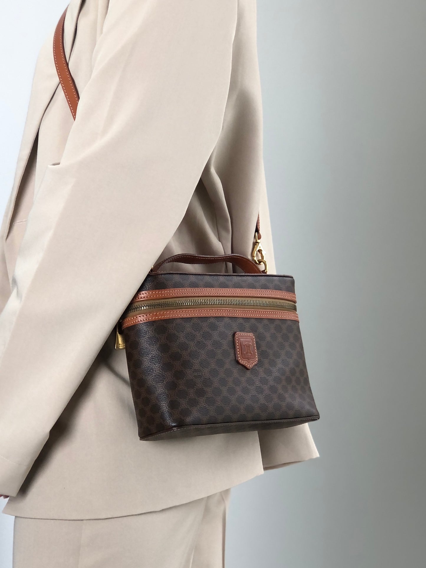 CELINE Macadam Blason Two-way Handbag Shoulder bag Vanity bag Brown Vintage vygm63