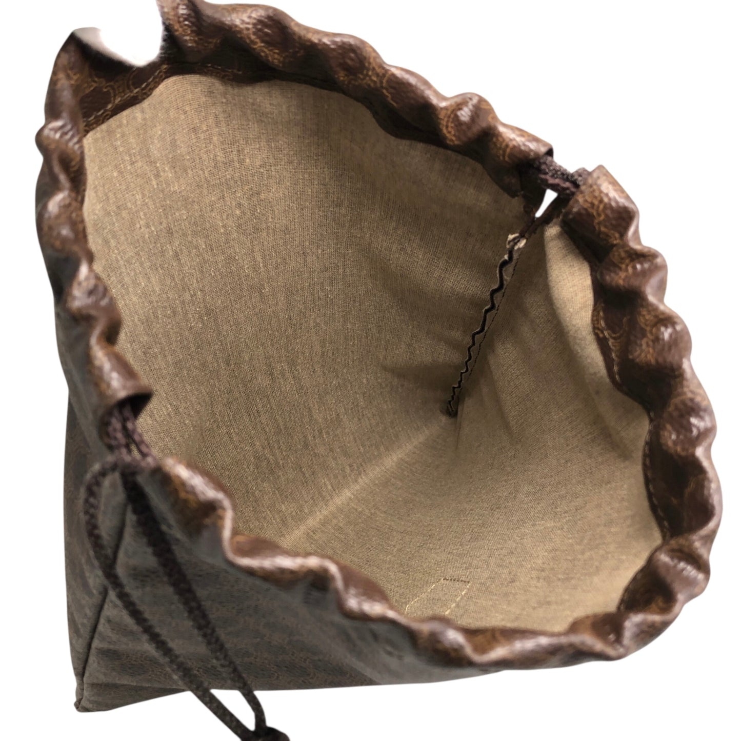 CELINE Macadam Blason Drawstring Small Handbag Pouch Brown Vintage 6ve7d6