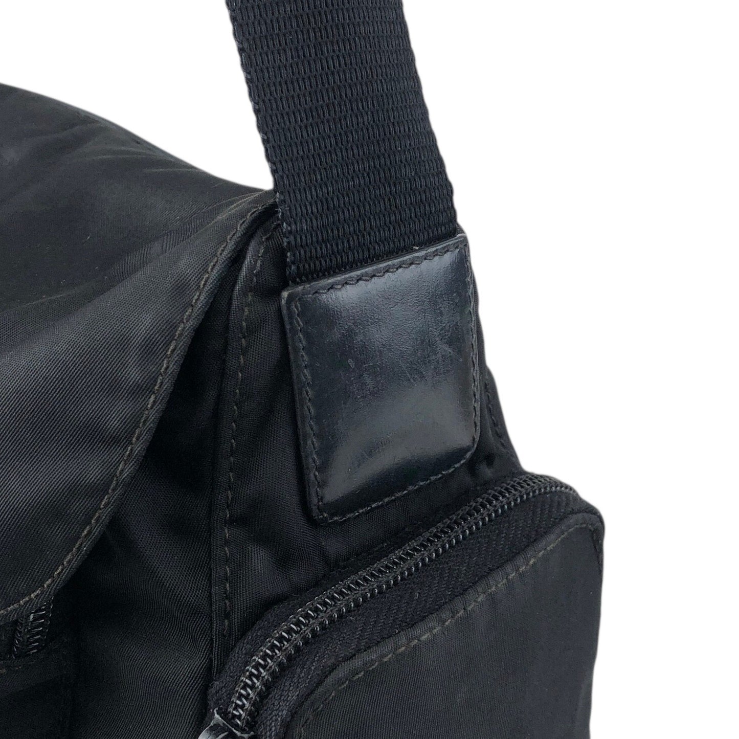 PRADA Tessuto Triangle Logo Front Buckle Side Pocket Shoulder bag Black Vintage 5whkzb
