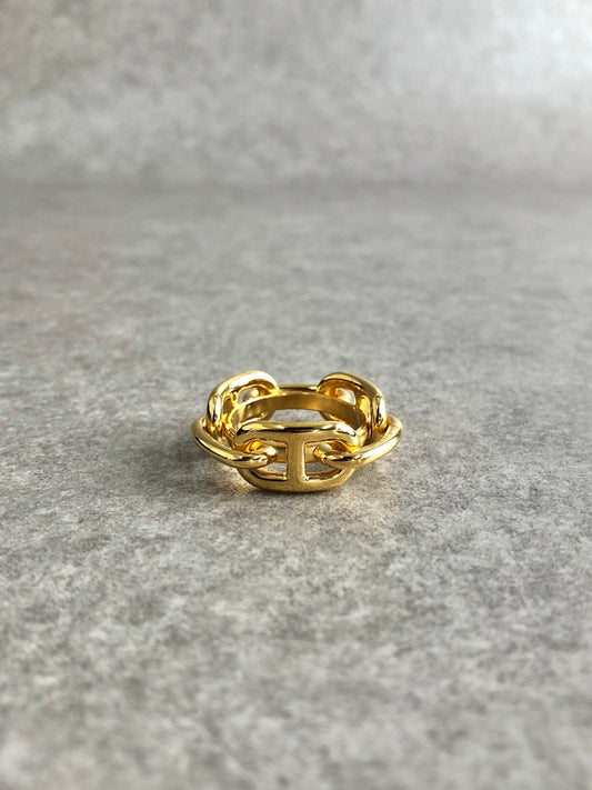 HERMES Chaine d'ancre Scarf Ring Gold Vintage kvk8ui