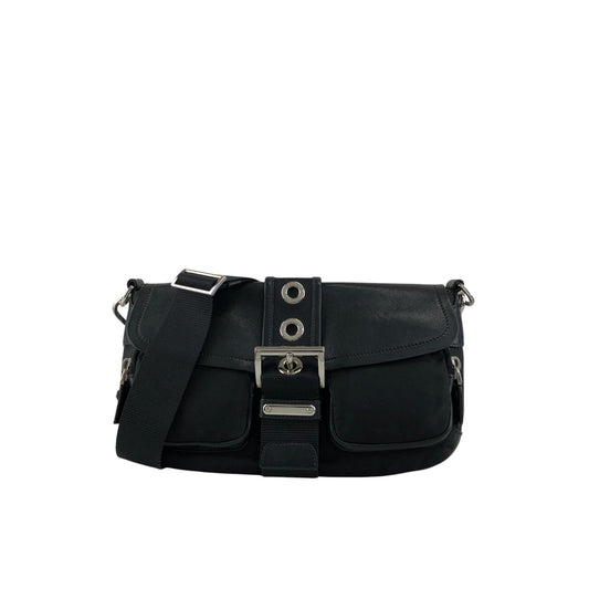 PRADA Triangle Logo Front Buckle Shoulder bag Black Vintage hjrgsv