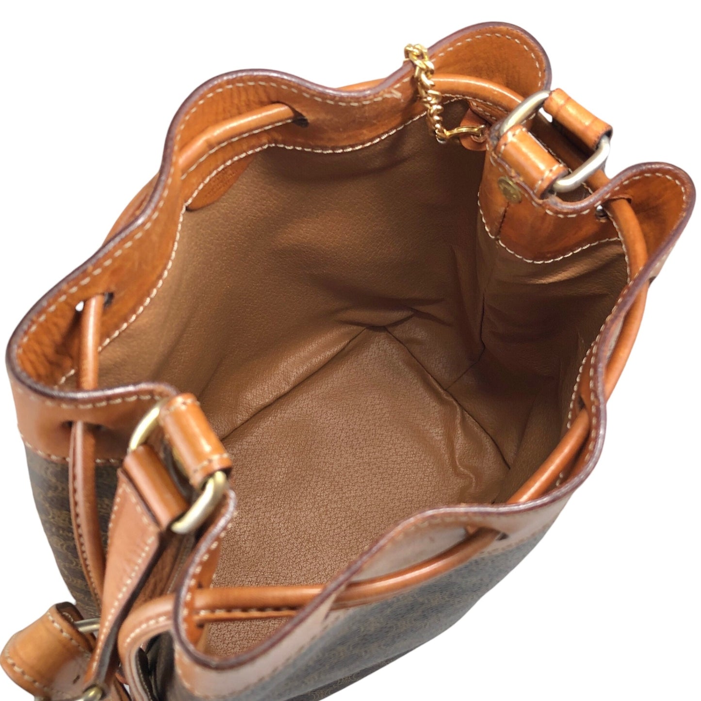 CELINE Macadam Drawstring Small Shoulder bag Brown Vintage kzhdhu