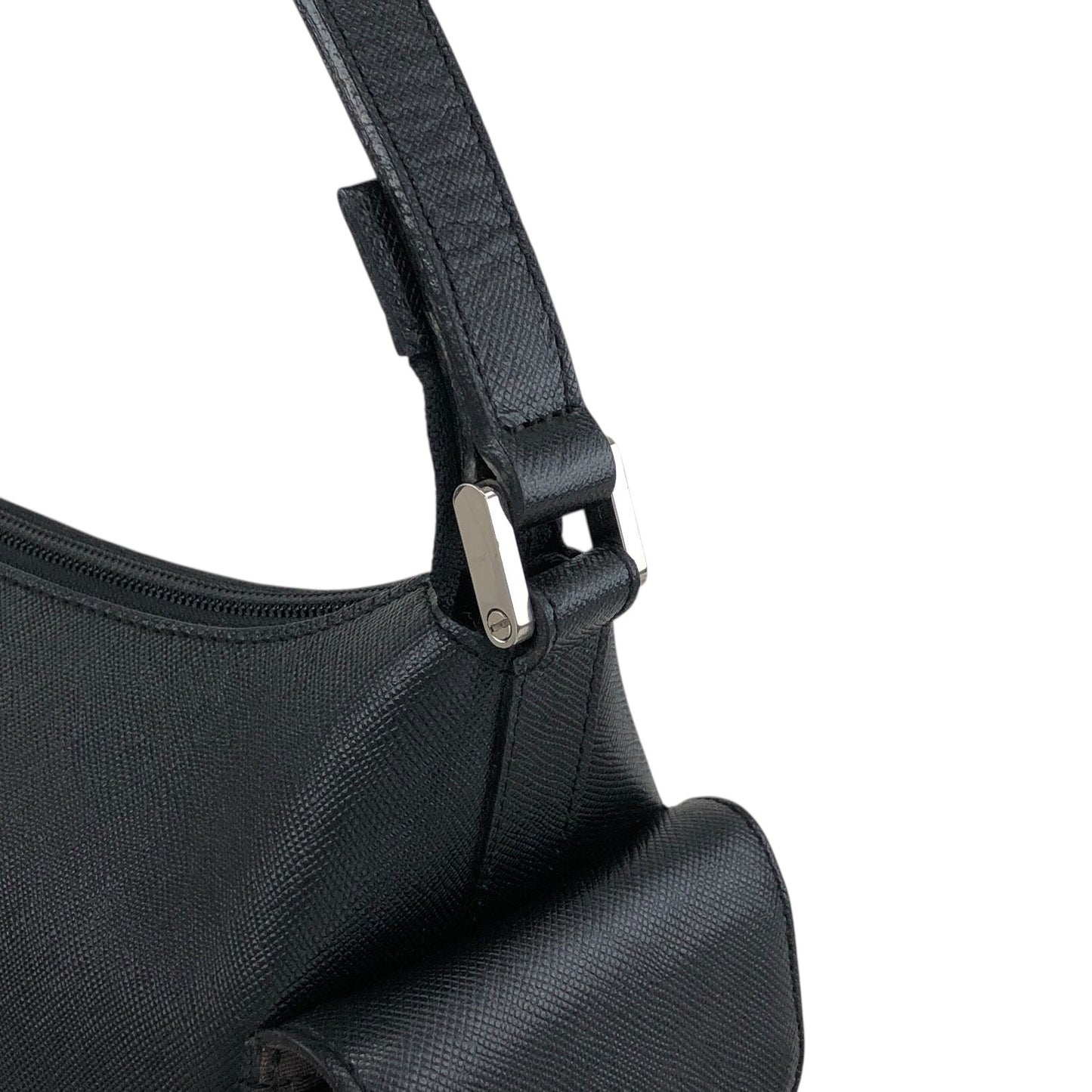 BURBERRY Logo Side Pocket Handbag Black Vintage bugrks