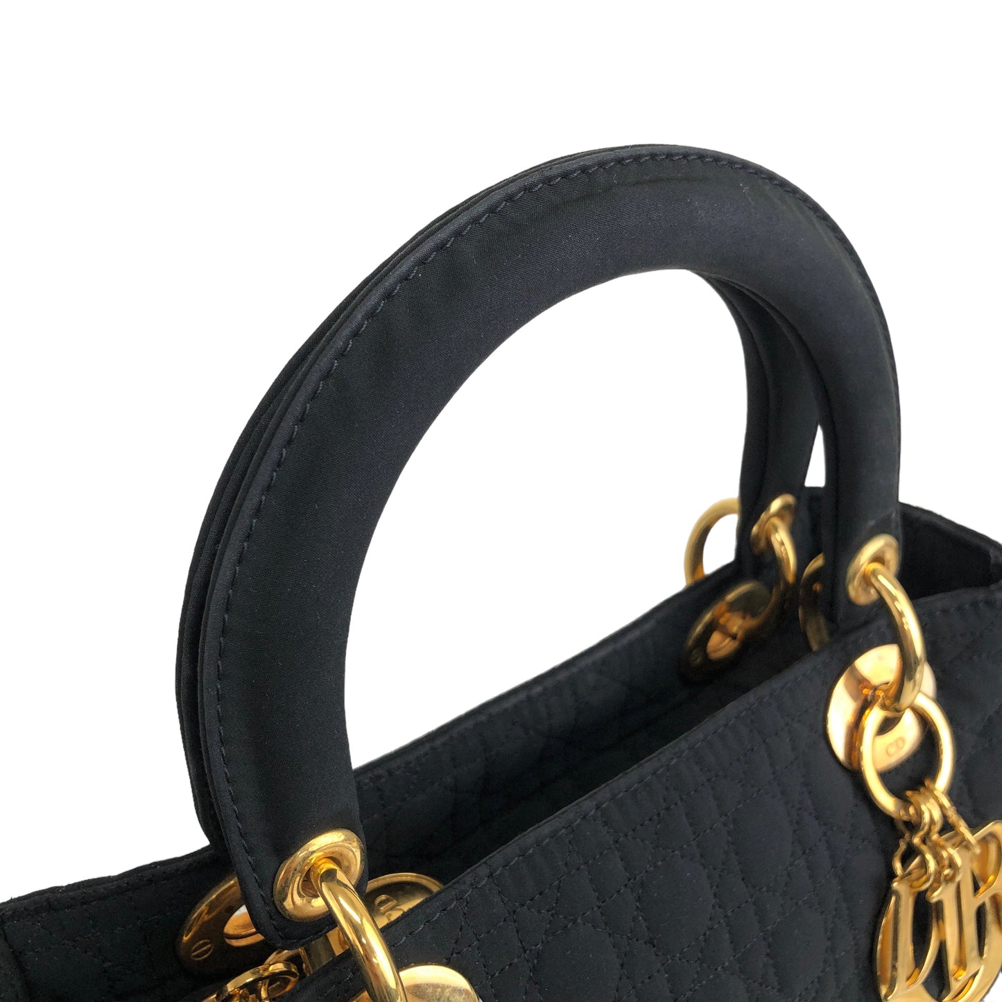 Christian Dior Lady Dior Cannage CD Logo Charm Nylon Two-way Handbag Shoulder bag Black Vintage vwagxx