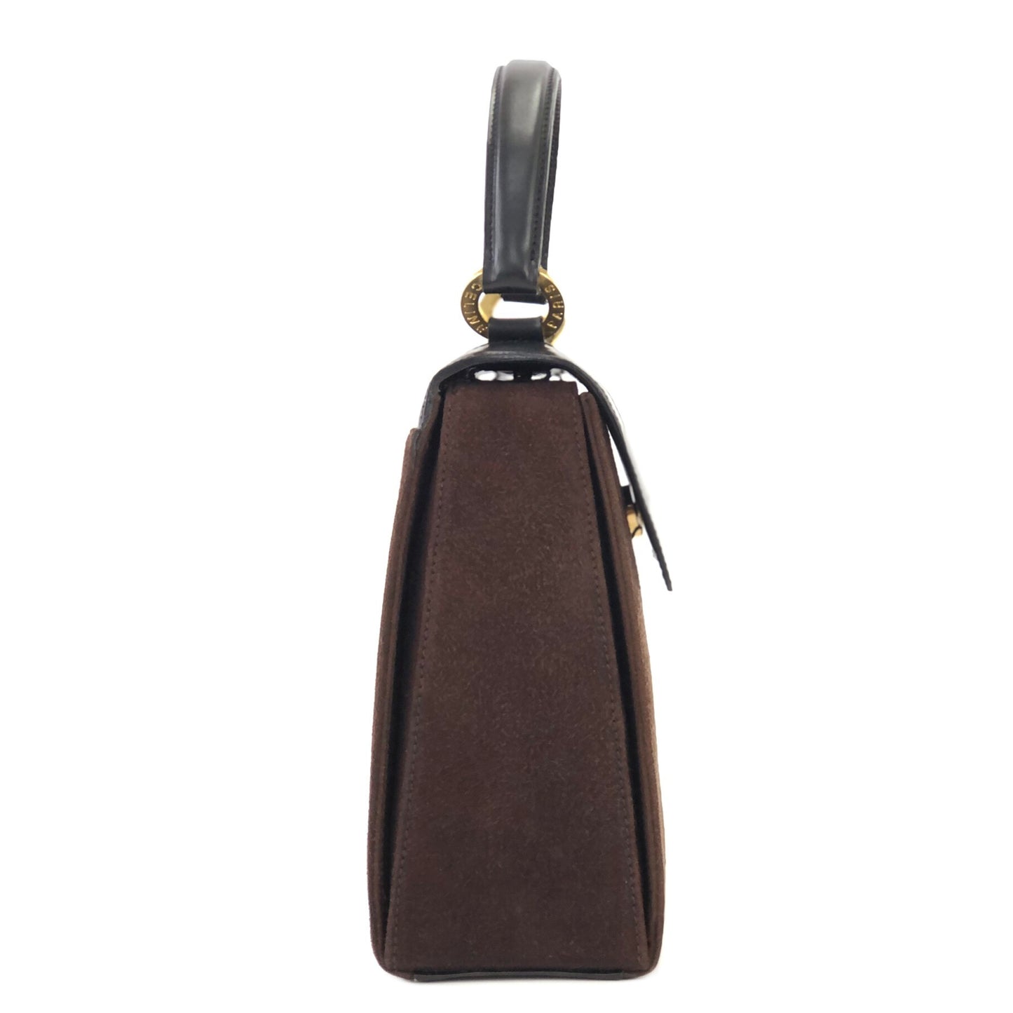 CELINE Circle Logo Suede Leather Two-way Handbag Shoulder bag Brown Black Vintage vxyndh