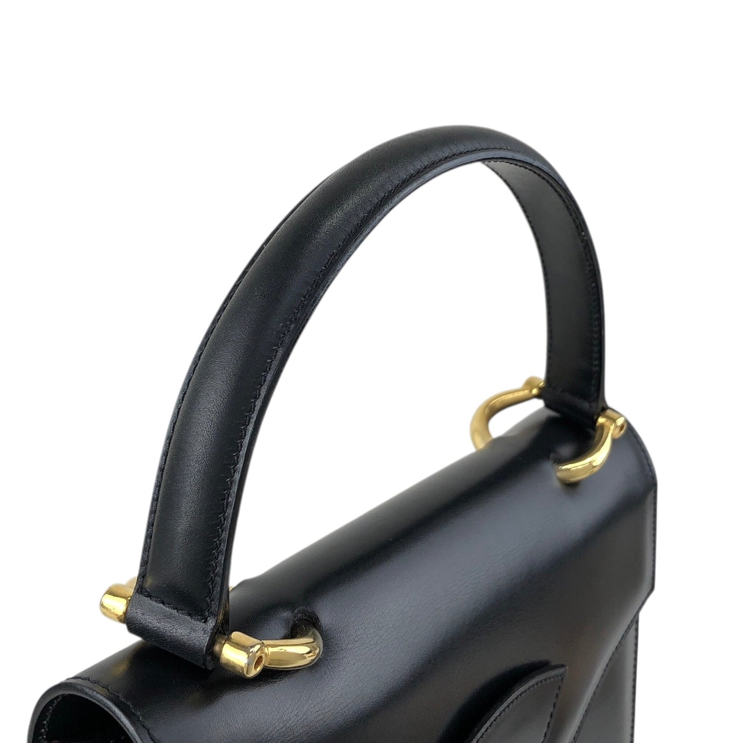 CELINE Horse Bit Top Handle Handbag Black Vintage b2e5yr