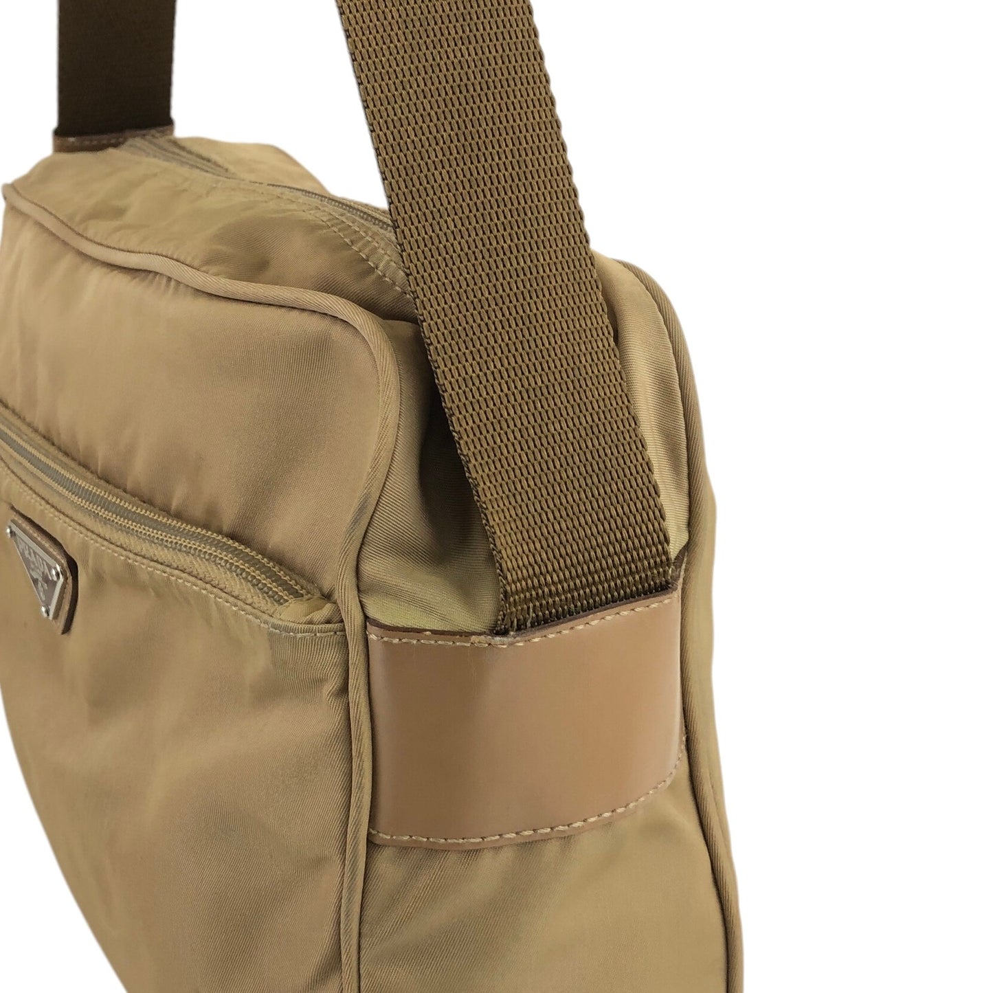 PRADA Triangle Logo Shoulder bag Beige Vintage we3m7k