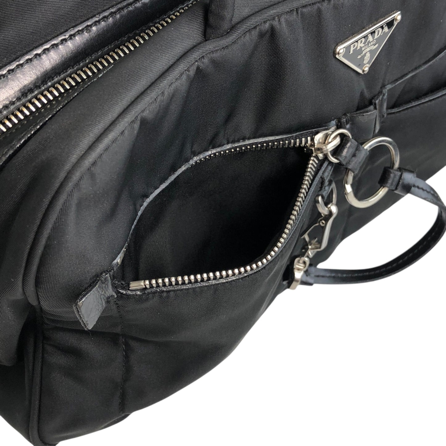 PRADA Triangle Logo Padlock Small Boston bag Handbag Black Vintage a5w87e