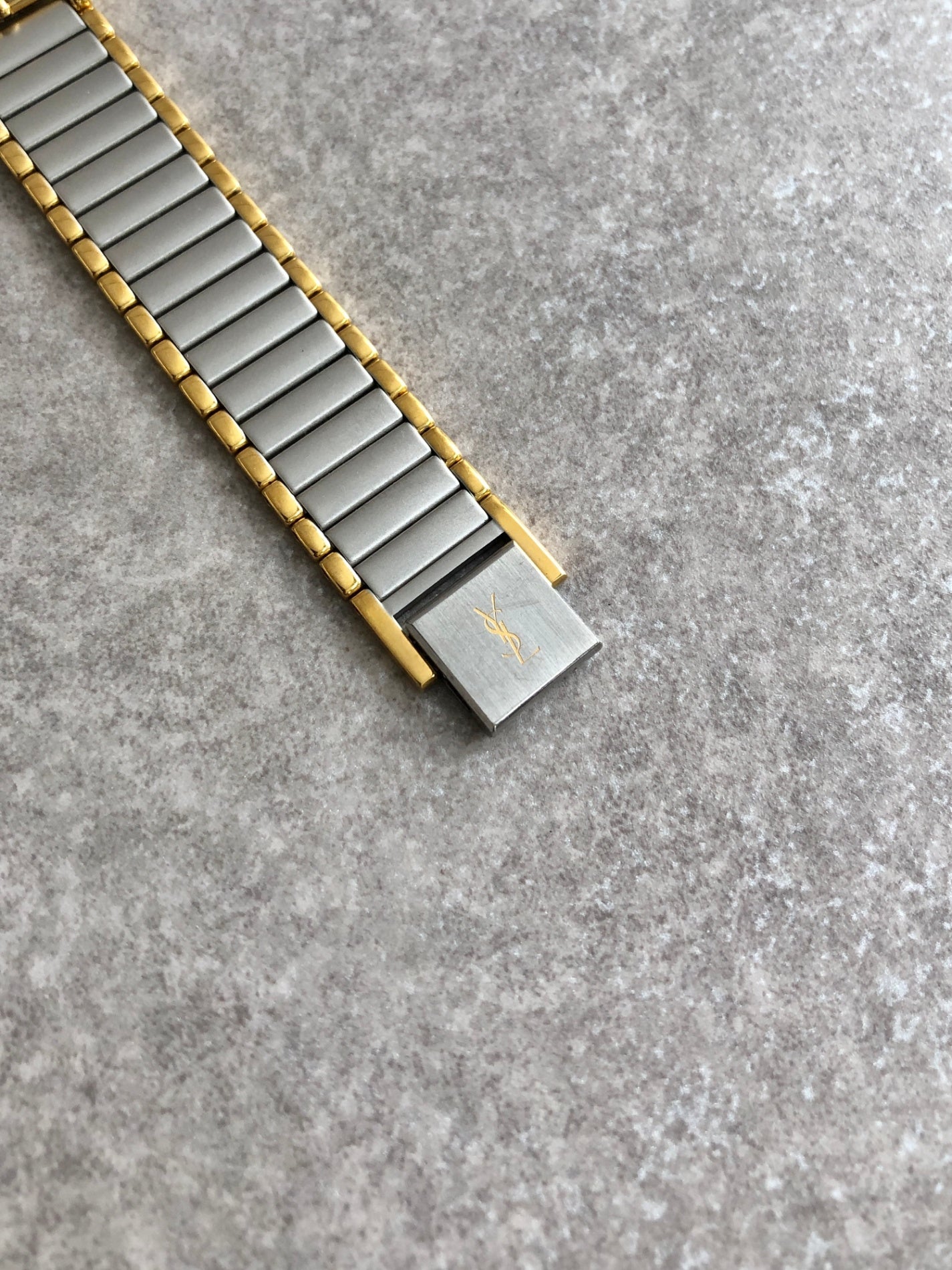 Yves Saint Laurent YSL Logo Quartz Watch Silver×Gold 4620-E62267Y Vintage iymii4