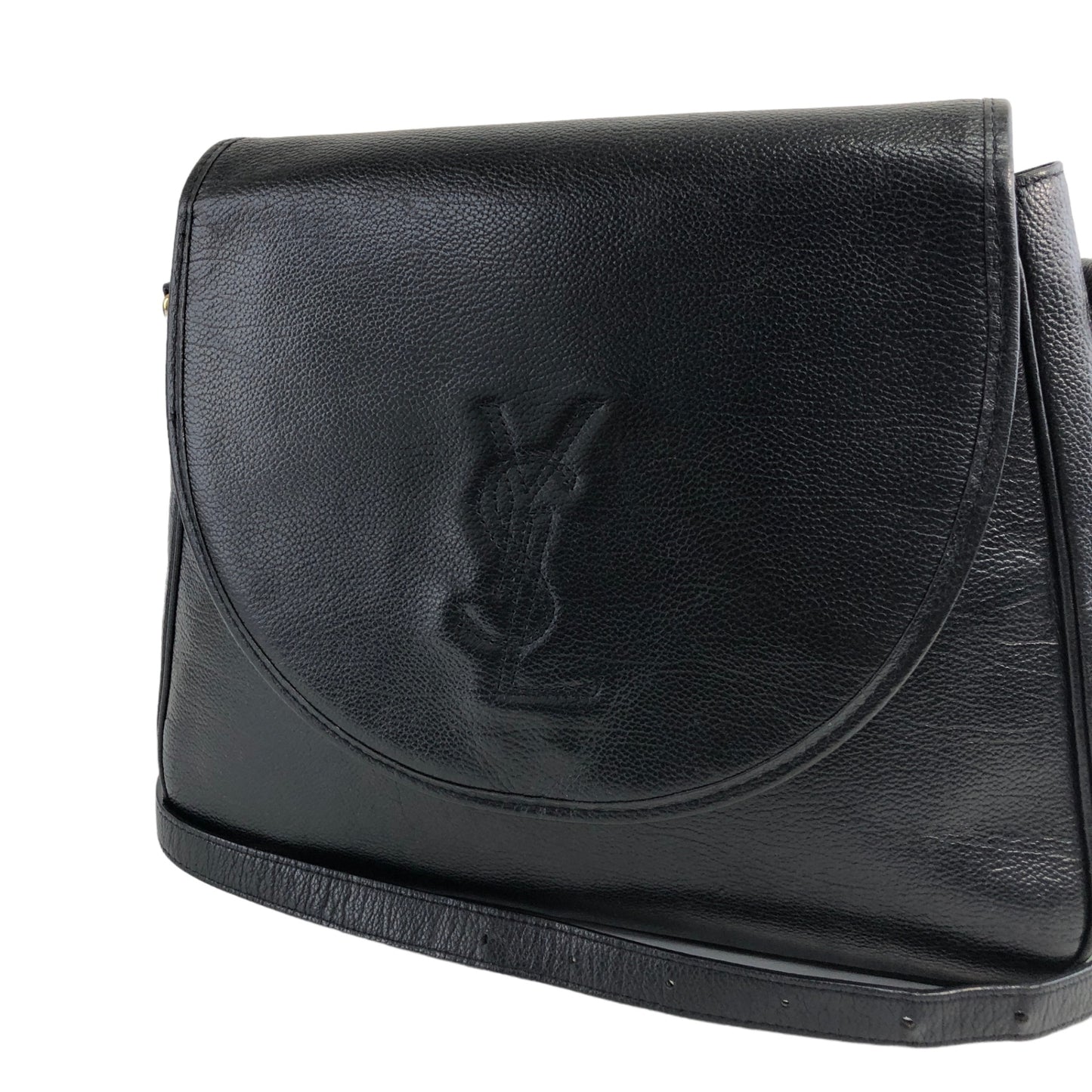 Yves Saint Laurent YSL Logo Stitch Leather Shoulder bag Black Vintage gscvrw