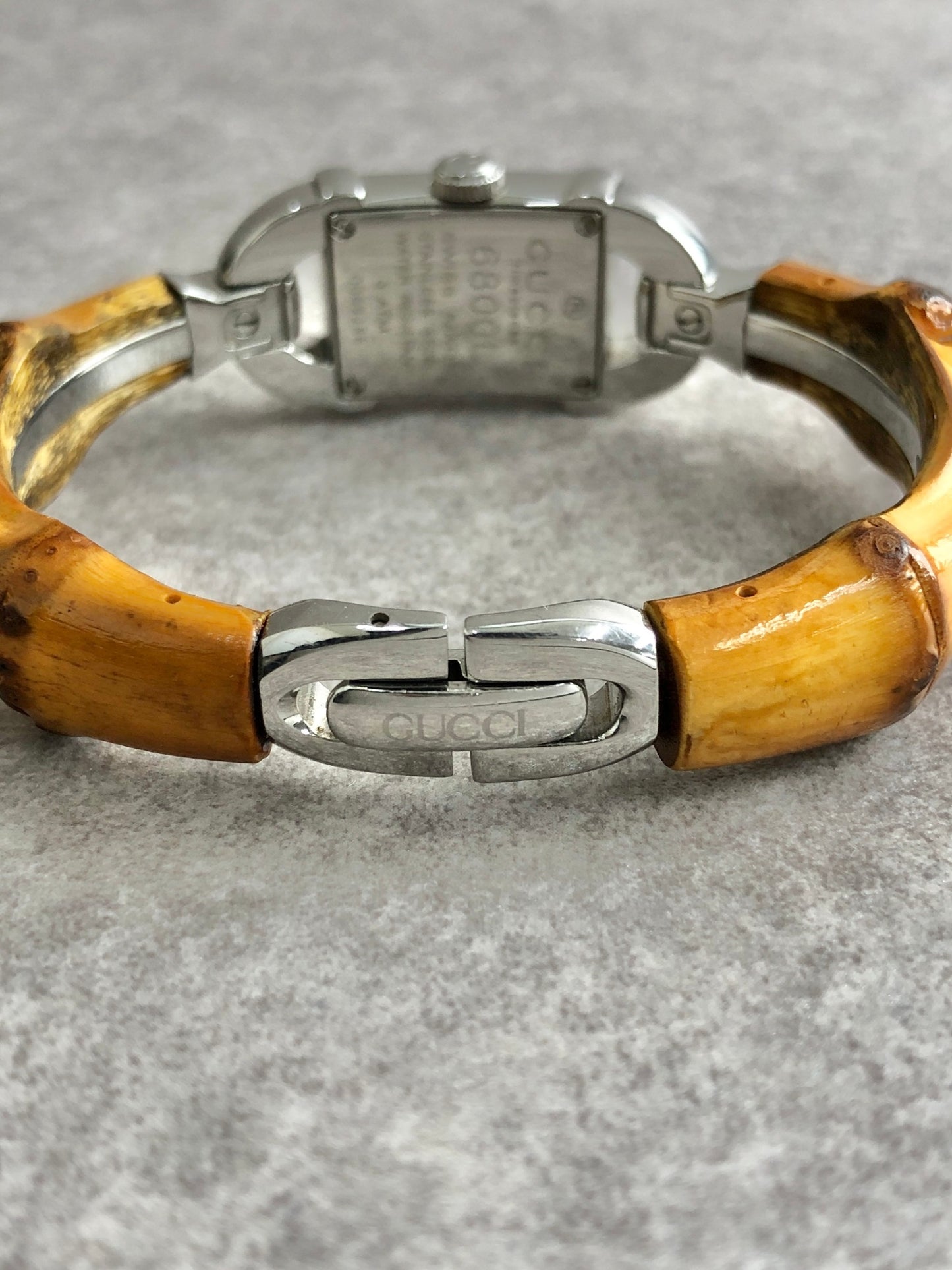 GUCCI Bamboo Quartz Watch Silver×Brown 6800L Vintage 3iryj8