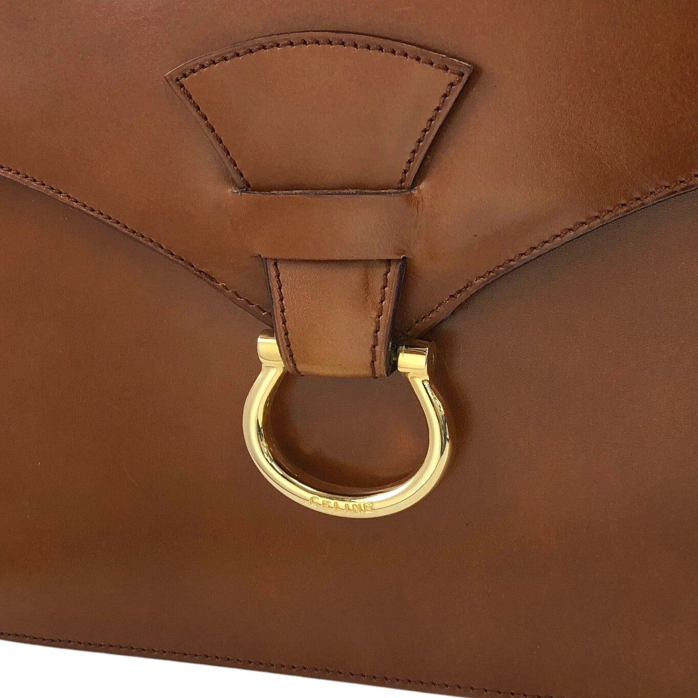 CELINE Horse Bit Handbag Brown Vintage w8t6ny