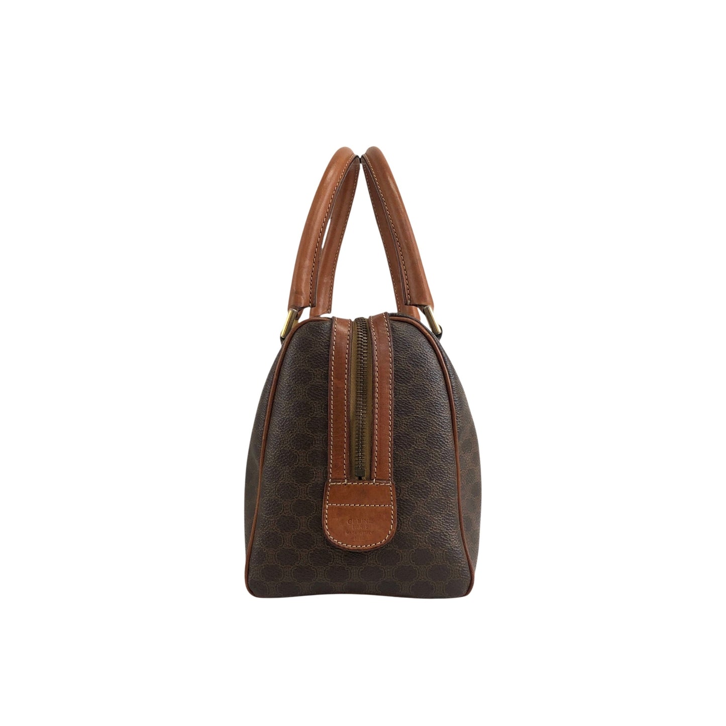 CELINE Macadam Blason Small Boston bag Handbag Brown Vintage akh2uk