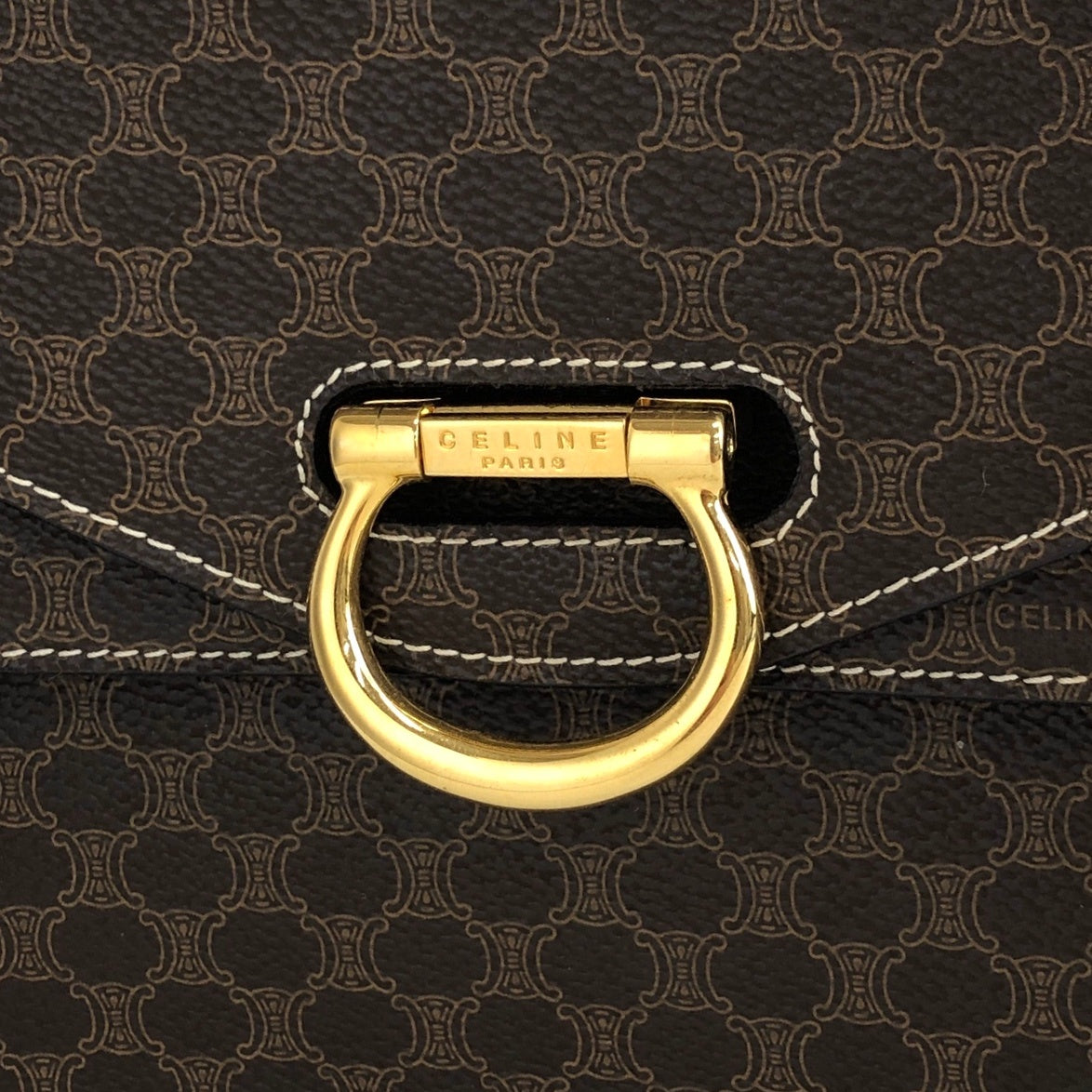 CELINE Macadam Horse Bit 雙翻蓋手提包棕色復古 8byndv