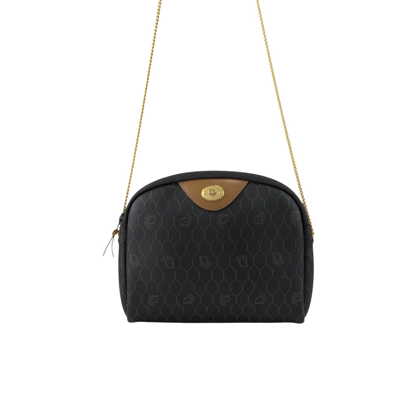 Christian Dior Honeycomb Pattern Chain Shoulder bag Black×Brown Vintage am6zmm