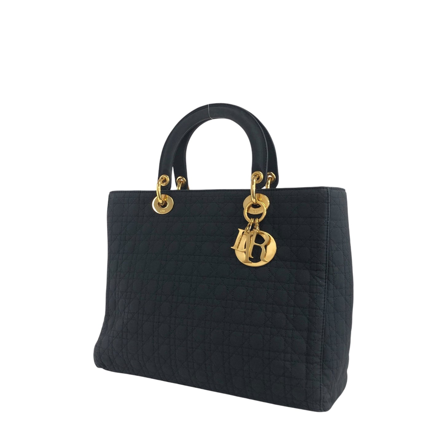 Christian Dior Cannage Logo Charm Handbag Black Vintage 2camf8