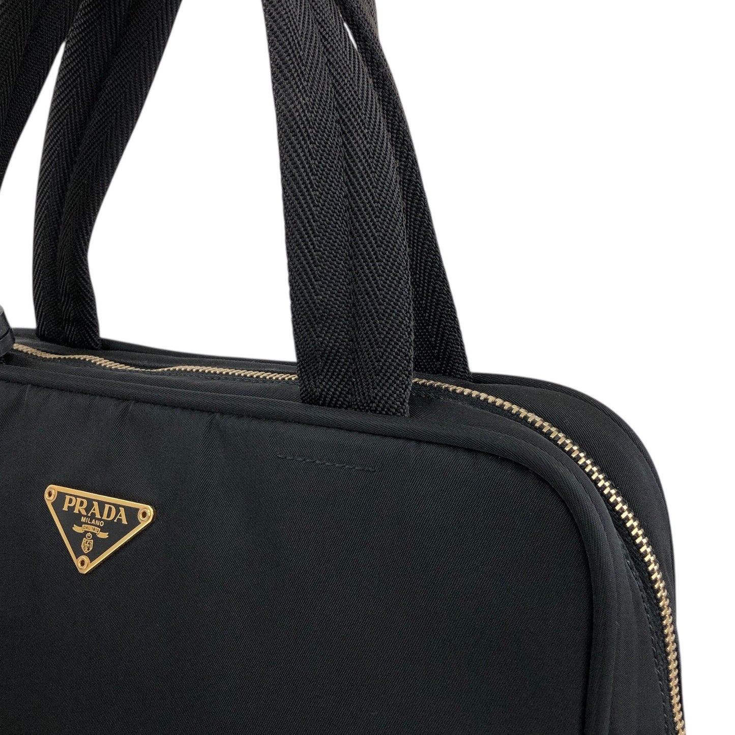 PRADA Tessuto Triangle Logo Handbag Black Vintage p7dydt