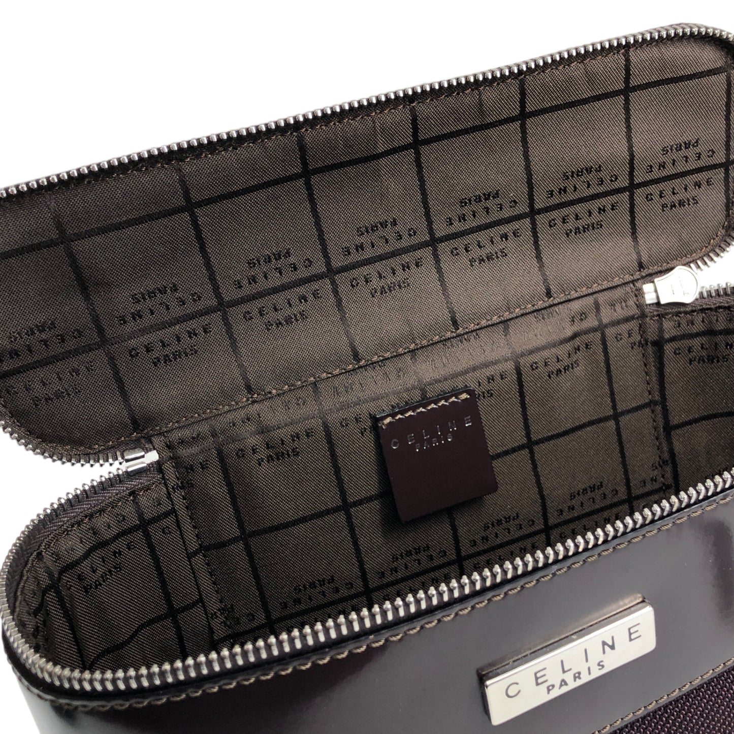 CELINE Logo Two-way Handbag Shoulder bag Vanity bag Brown Vintage 28p7yu