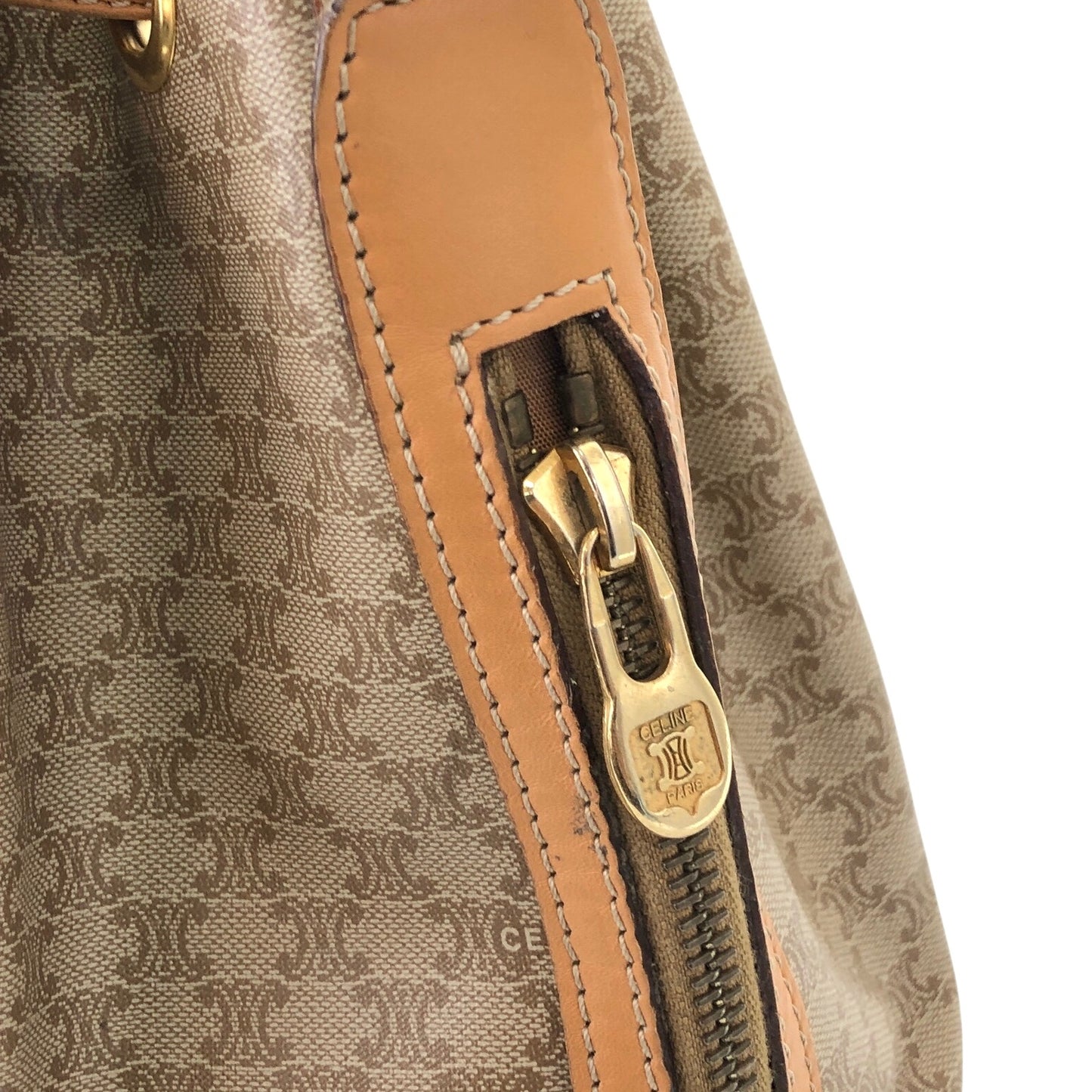 CELINE Macadam Two-way Drawstring Handbag Shoulder bag Beige Vintage jtr86n