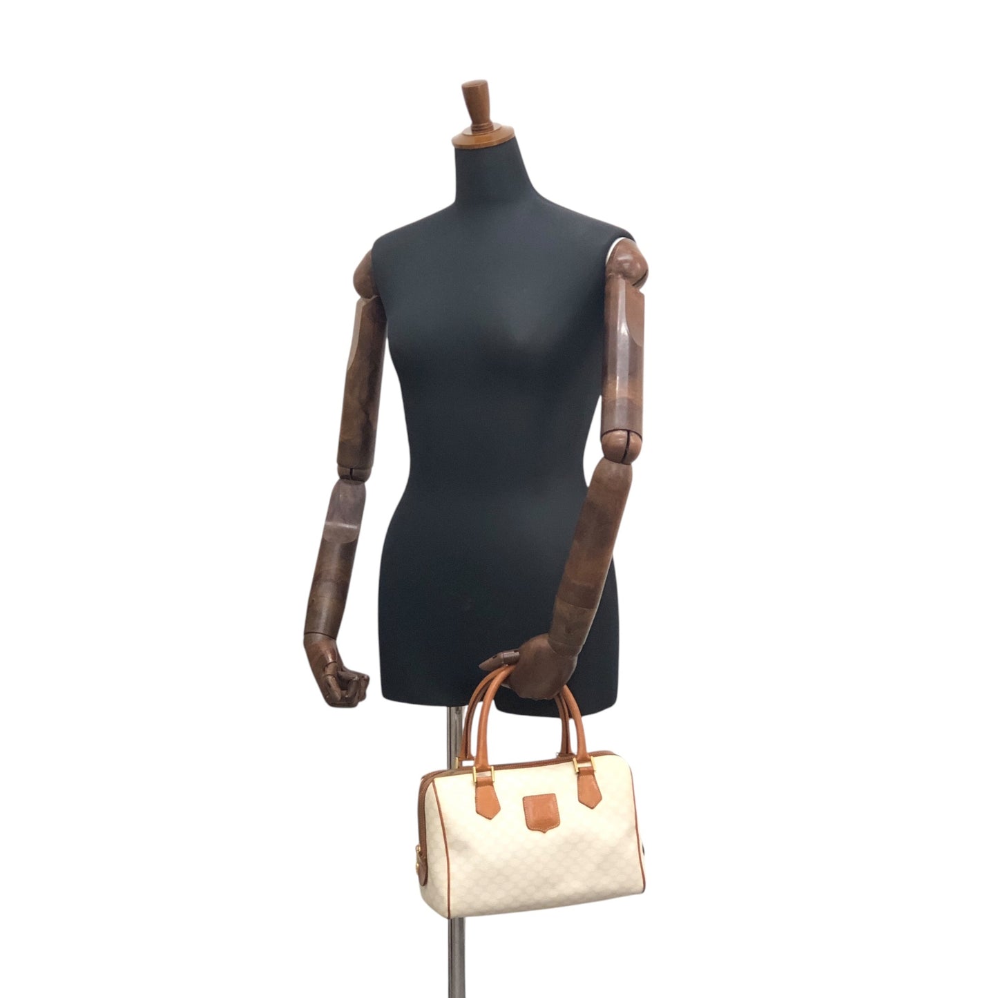 CELINE Macadam Blason Handbag Boston bag White Vintage ph8fuj